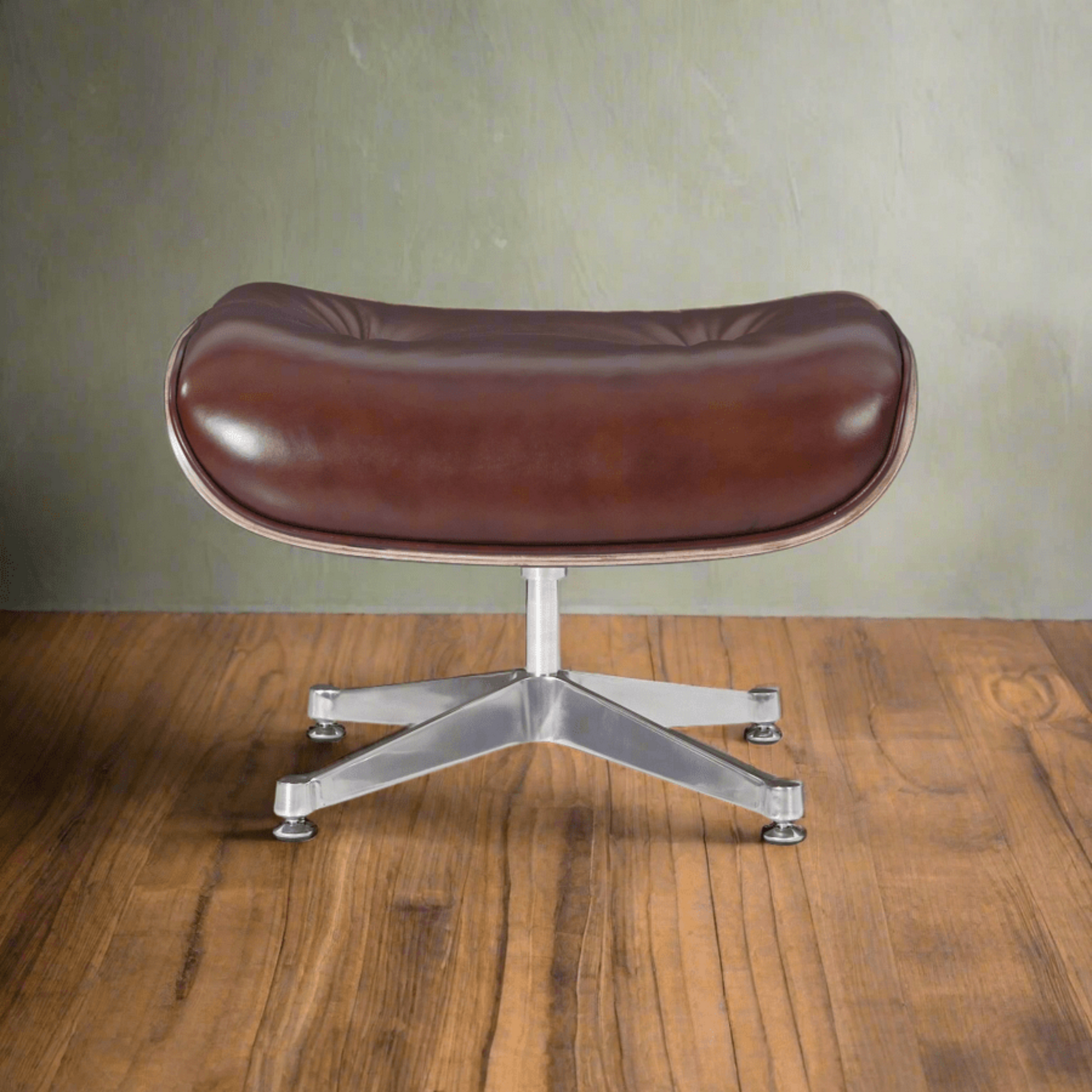 Charles Eames Inspired Mid-Century Iconic Lounge Chair & Ottoman in Vinatge Tan Waxed Leather & Walnut Wood - Aura Furnitures
