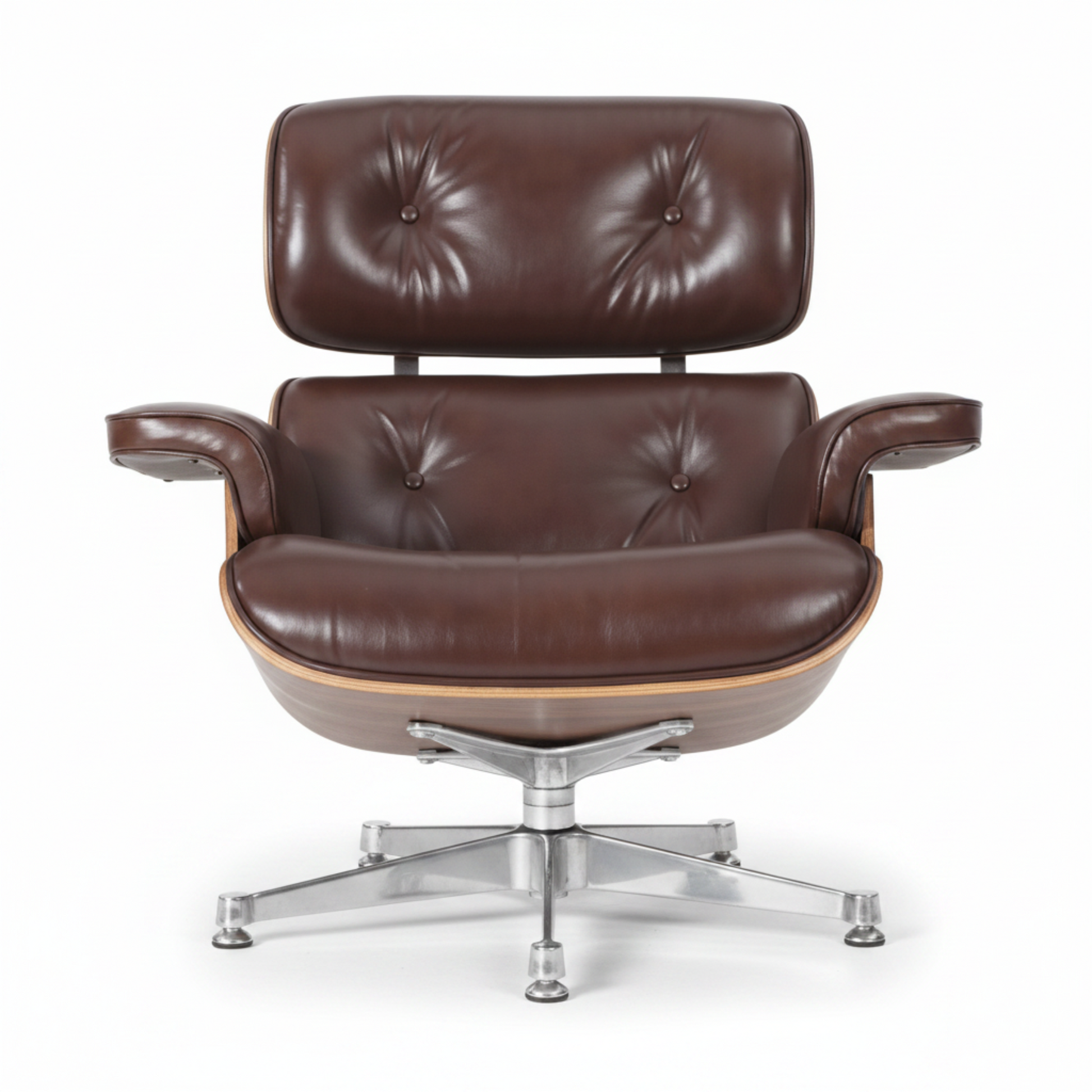Charles Eames Inspired Mid-Century Iconic Lounge Chair & Ottoman in Vinatge Tan Waxed Leather & Walnut Wood - Aura Furnitures