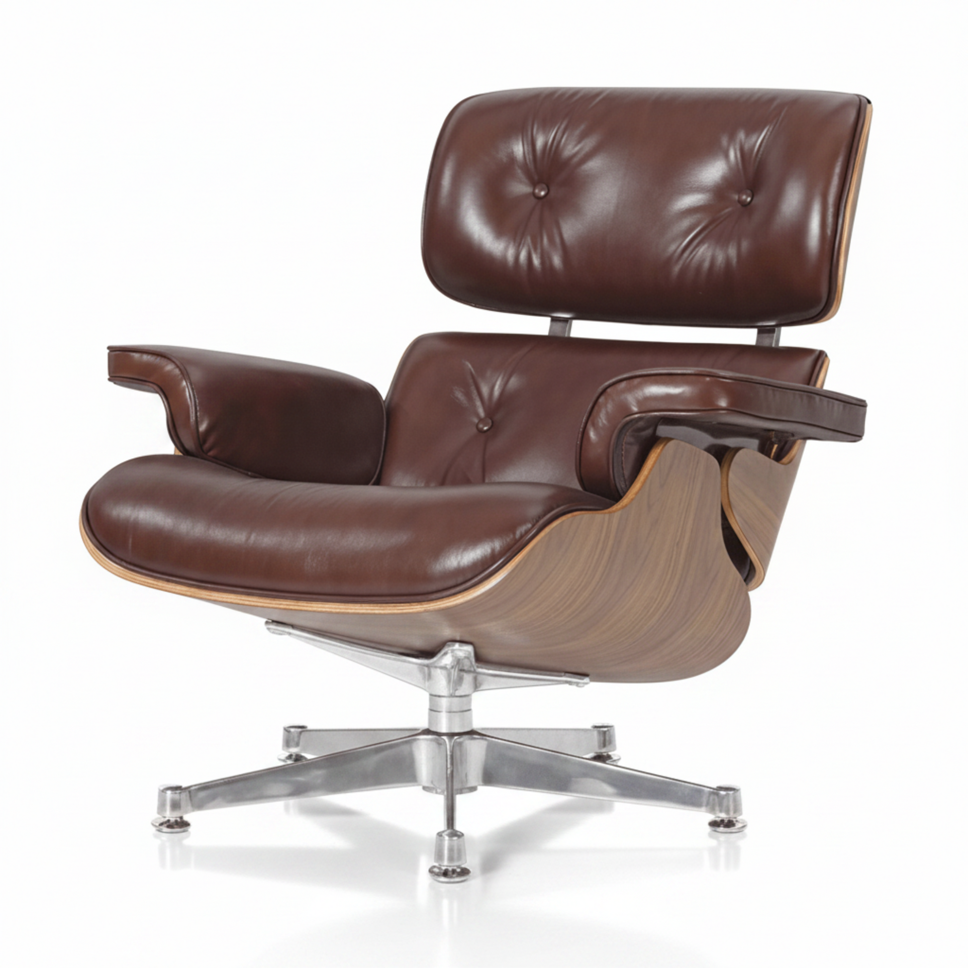 Charles Eames Inspired Mid-Century Iconic Lounge Chair & Ottoman in Vinatge Tan Waxed Leather & Walnut Wood - Aura Furnitures
