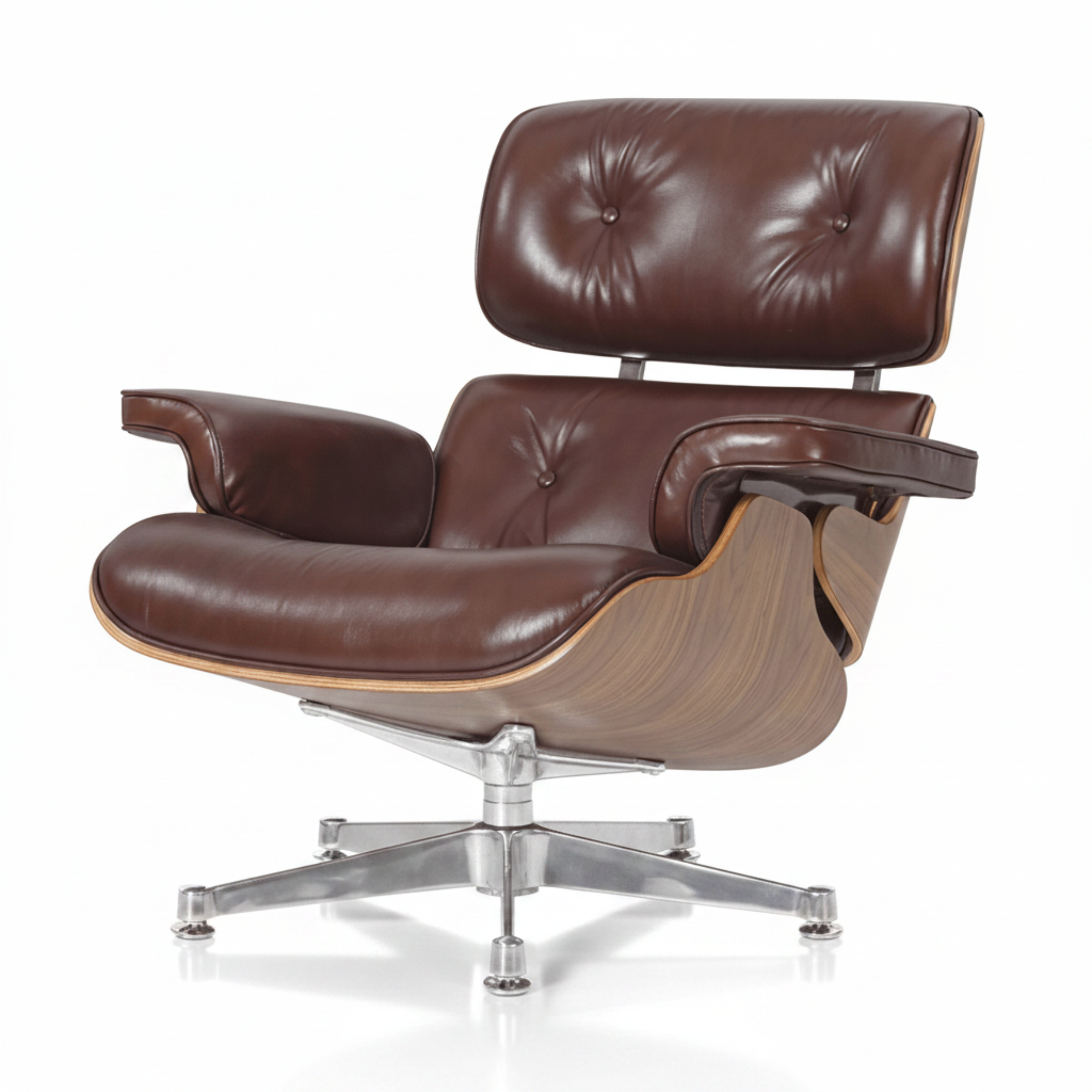 Charles Eames Inspired Mid-Century Iconic Lounge Chair & Ottoman in Vinatge Tan Waxed Leather & Walnut Wood - Aura Furnitures