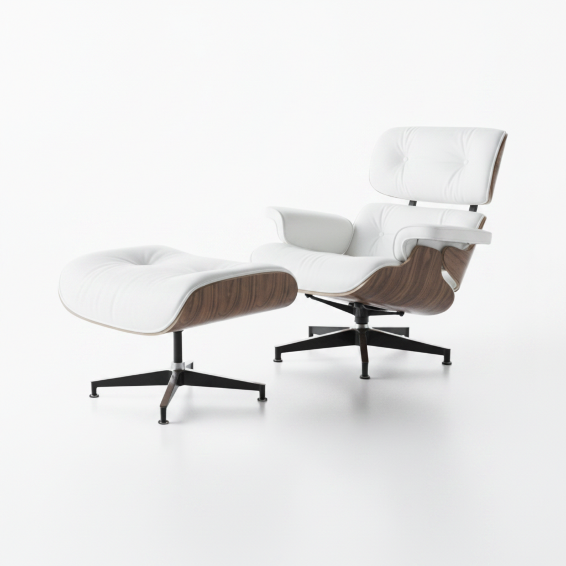 Charles Eames Inspired Mid-Century Lounge Chair & Ottoman Set in Italian Leather Walnut Wood - Aura Furnitures