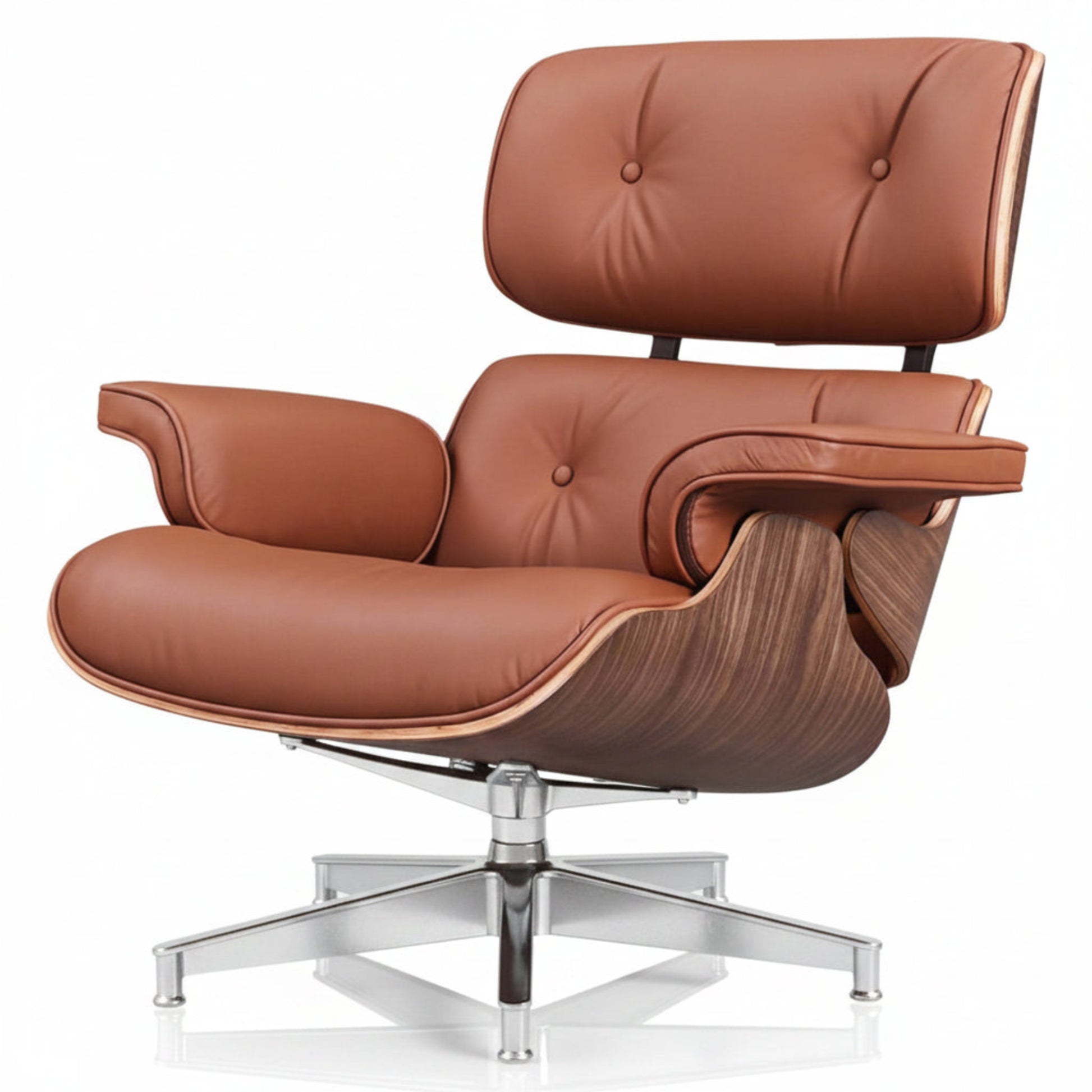 Charles Eames Inspired Mid-Century Lounge Chair & Ottoman Set in Italian Leather Walnut Wood - Aura Furnitures