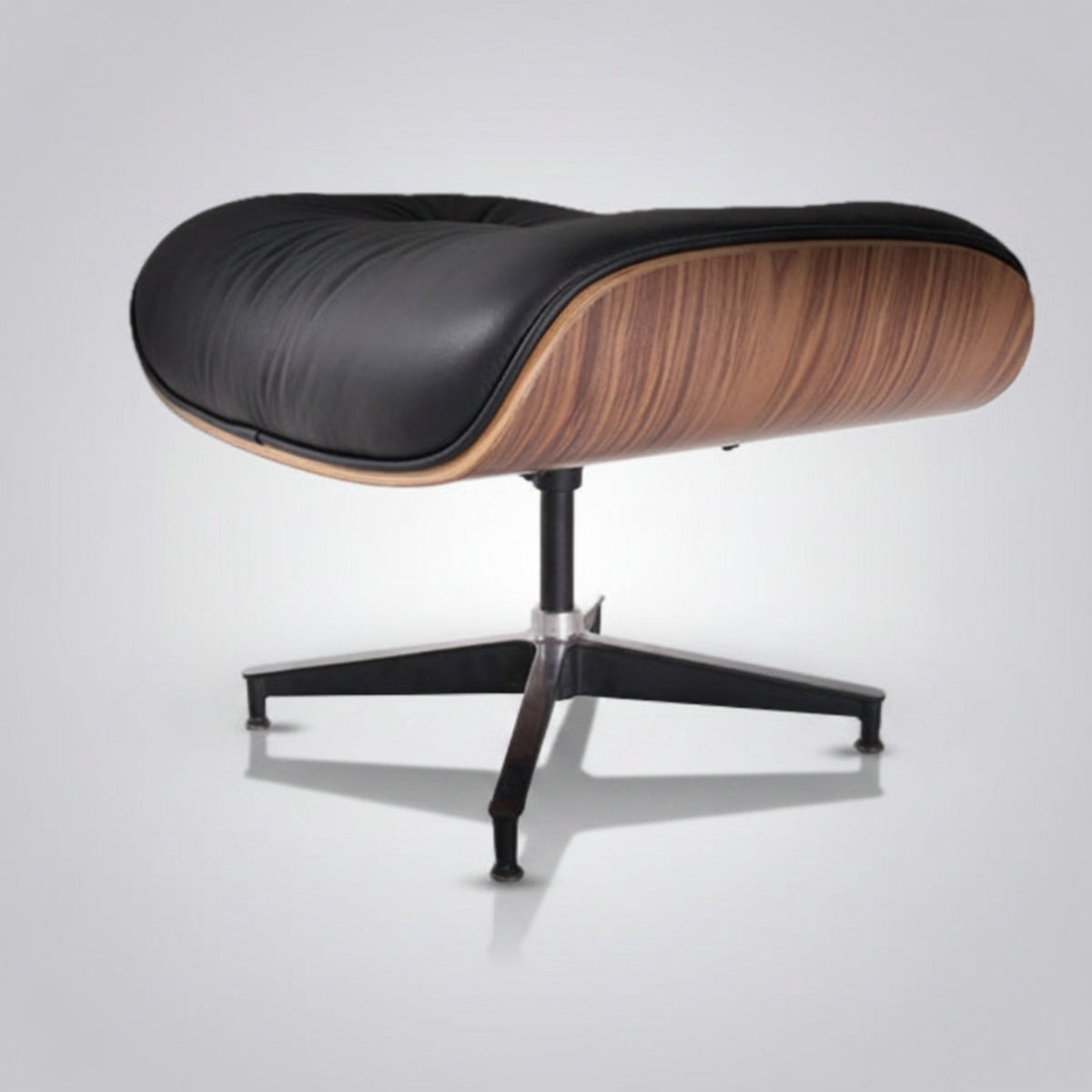 Eames inspired lounge chair and ottoman black leather walnut wood interior