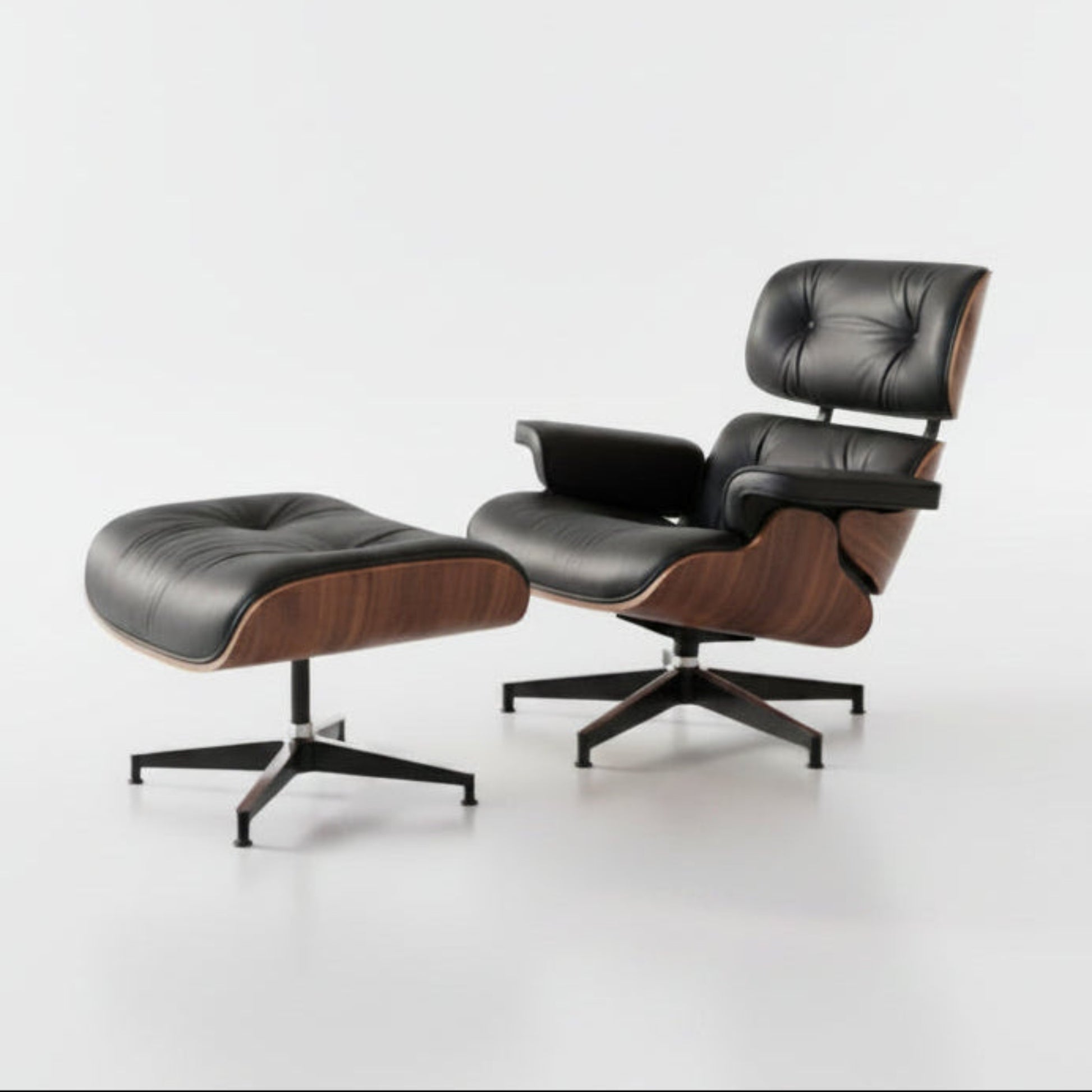 Charles Eames Inspired Mid-Century Lounge Chair & Ottoman Set in Italian Leather Walnut Wood - Aura Furnitures