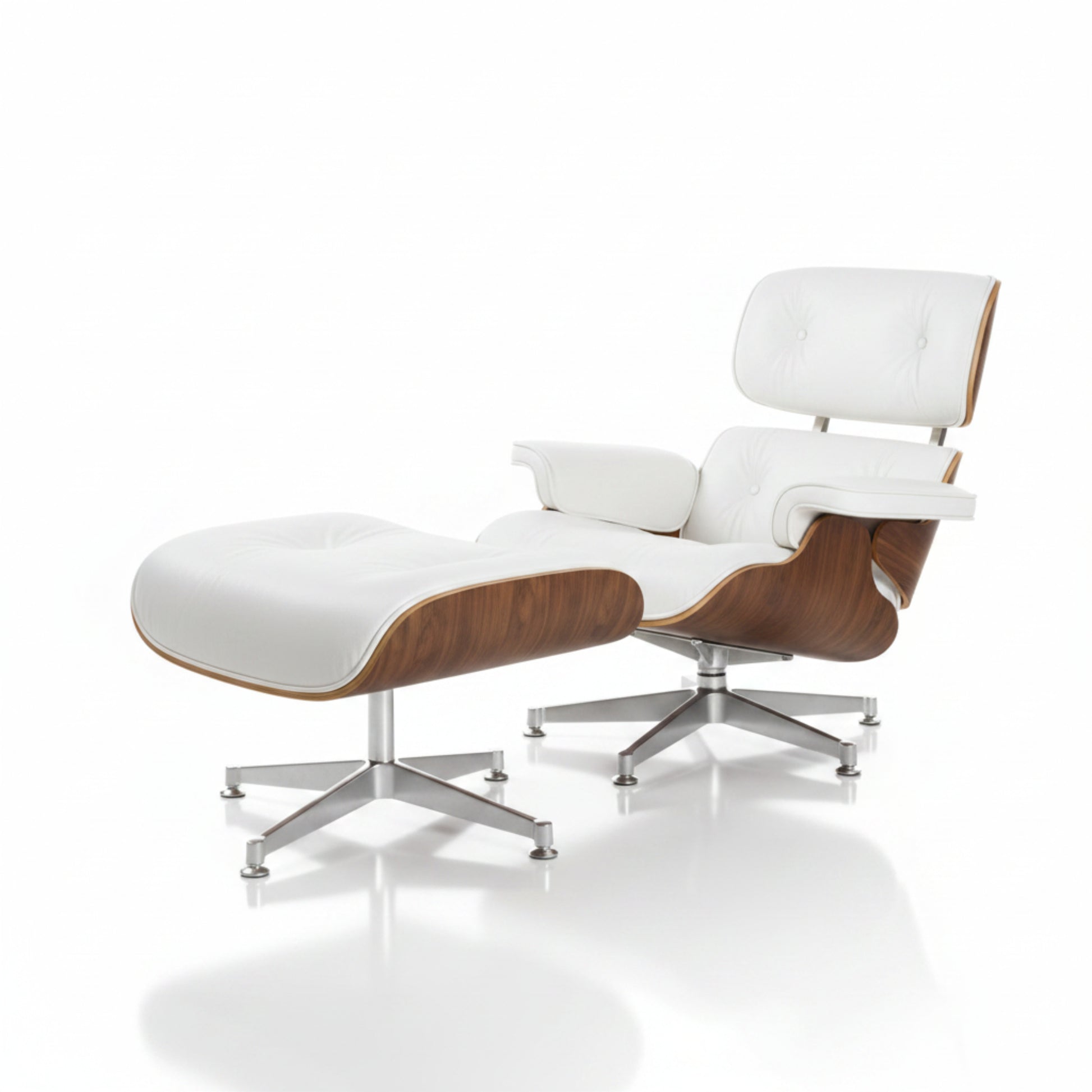 Charles Eames Inspired Mid-Century Lounge Chair & Ottoman Set in Italian Leather Walnut Wood - Aura Furnitures