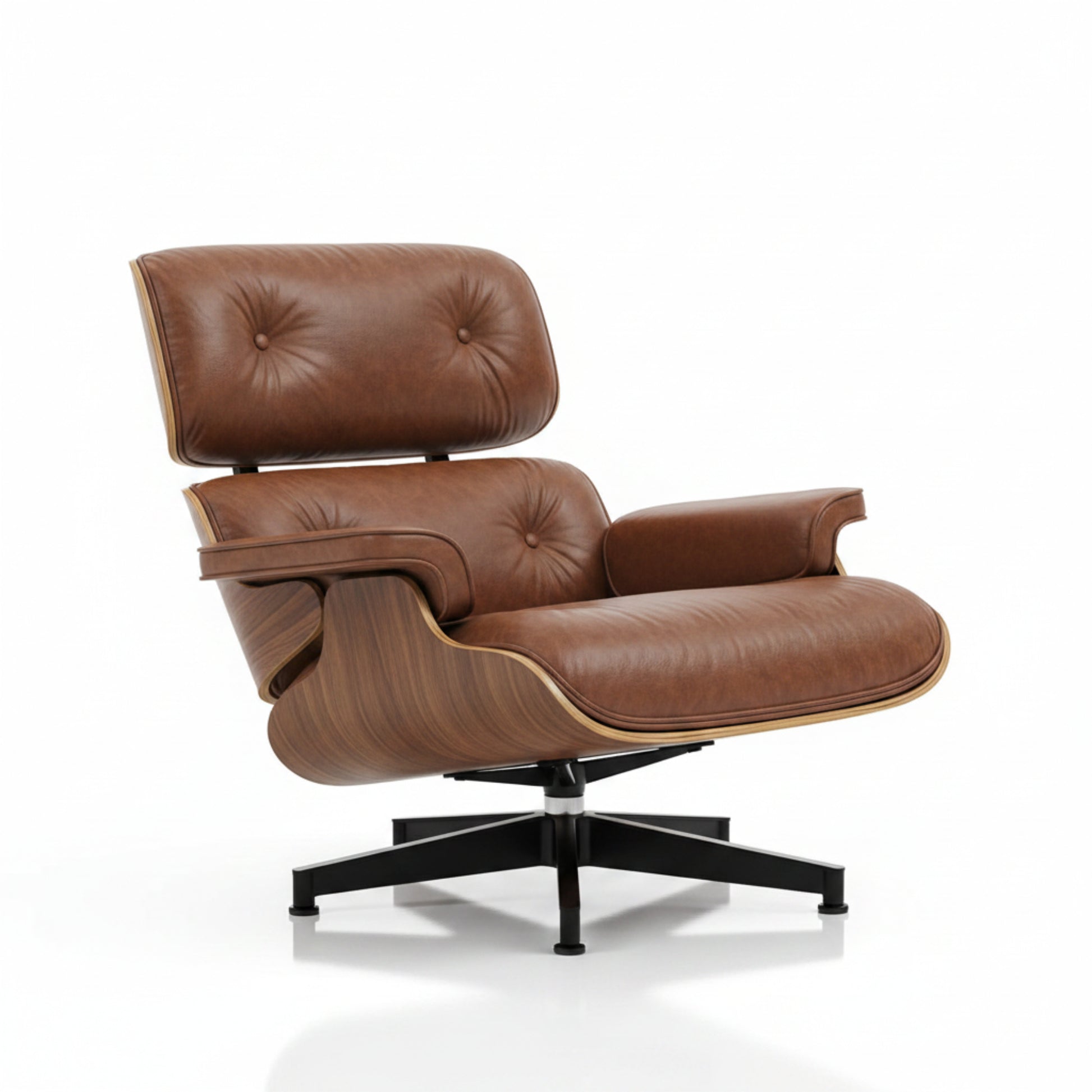 Charles Eames Inspired Mid-Century Lounge Chair & Ottoman Set in Italian Leather Walnut Wood - Aura Furnitures
