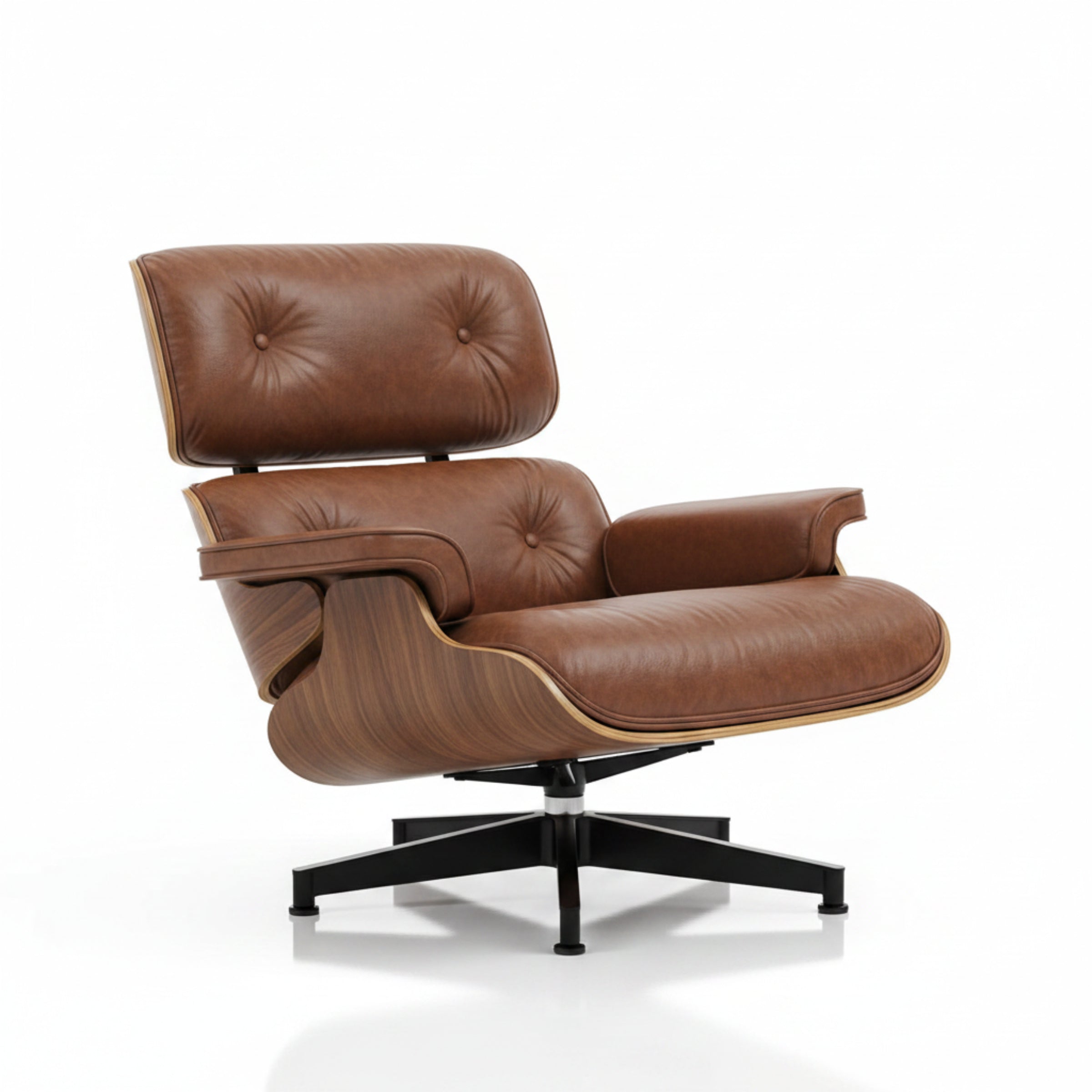 Charles Eames Inspired Mid-Century Lounge Chair & Ottoman Set in Italian Leather Walnut Wood - Aura Furnitures