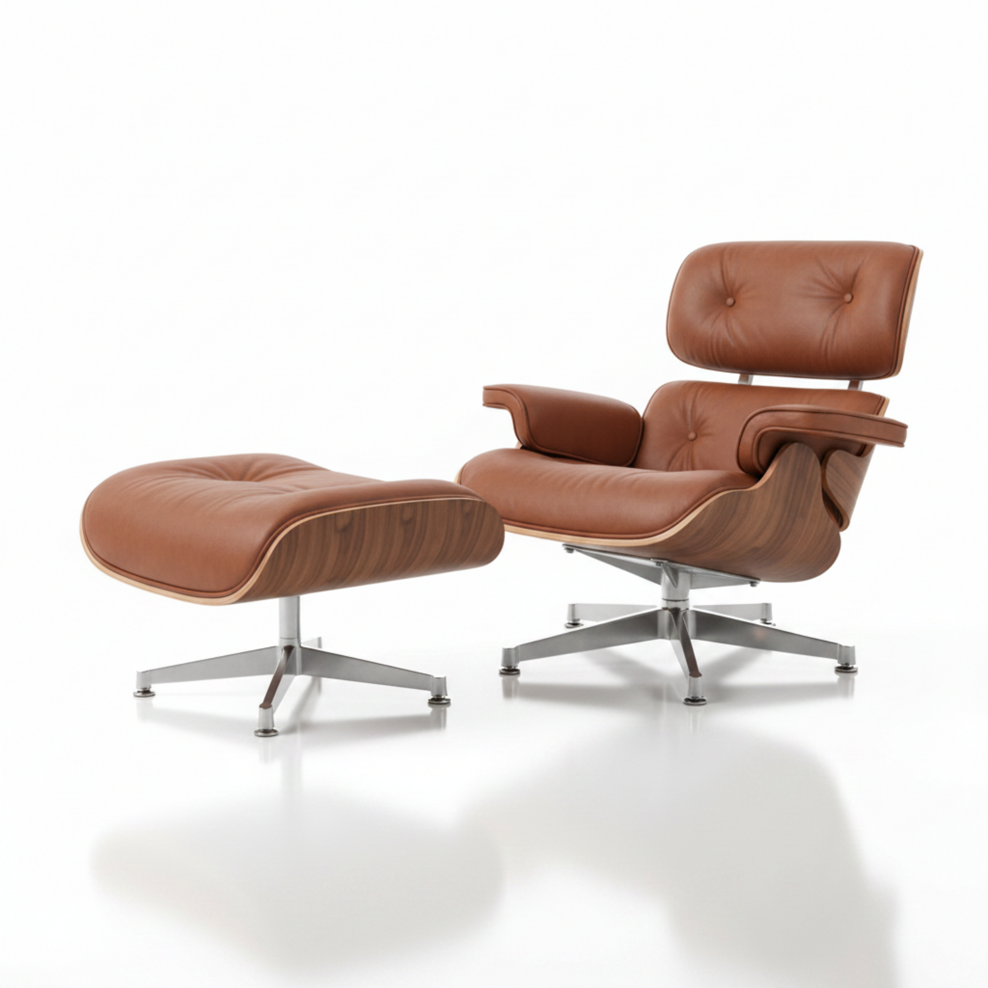 Charles Eames Inspired Mid-Century Lounge Chair & Ottoman Set in Italian Leather Walnut Wood - Aura Furnitures