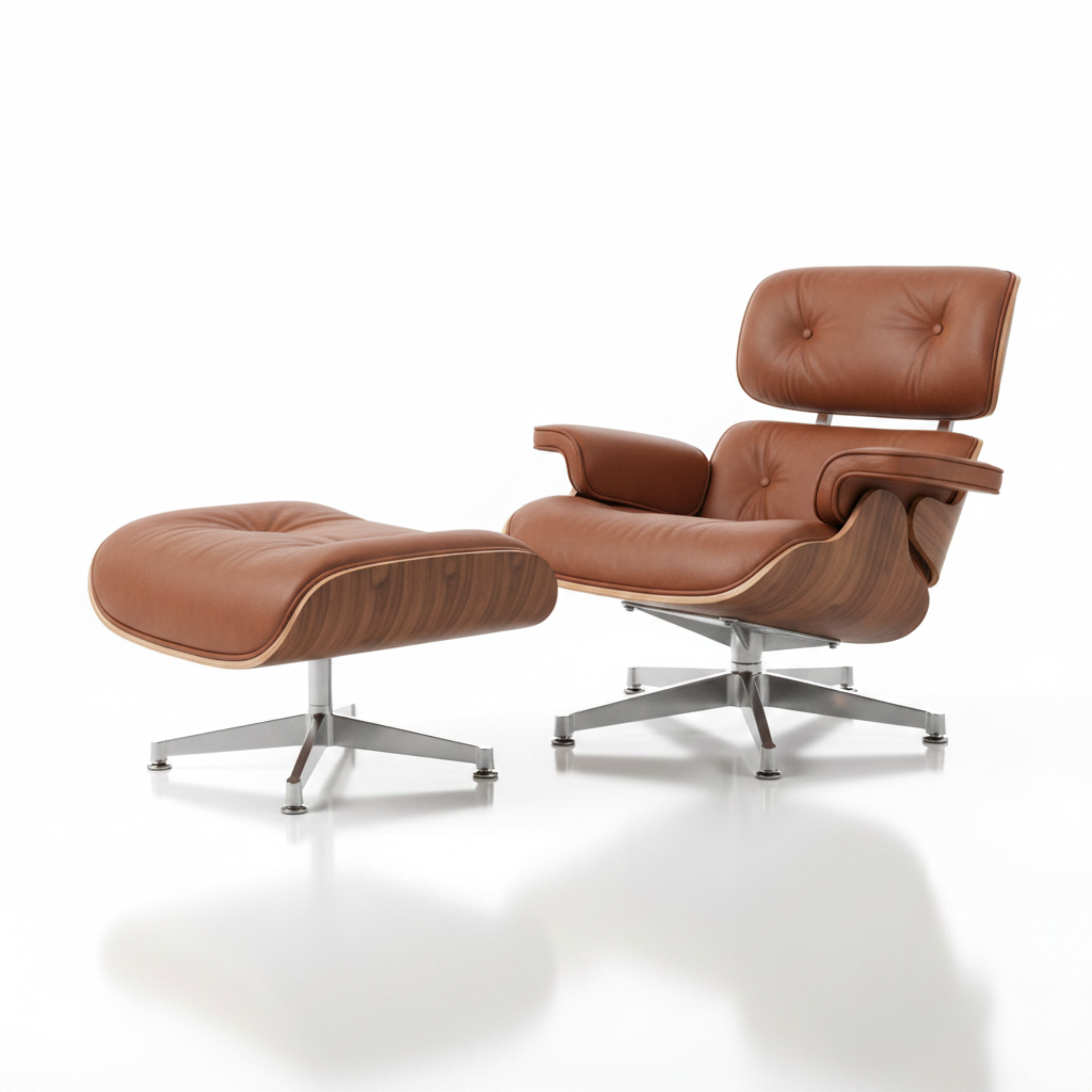 Charles Eames Inspired Mid-Century Lounge Chair & Ottoman Set in Italian Leather Walnut Wood - Aura Furnitures