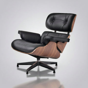 Charles Eames Inspired Mid-Century Lounge Chair & Ottoman Set in Italian Leather Walnut Wood - Aura Furnitures