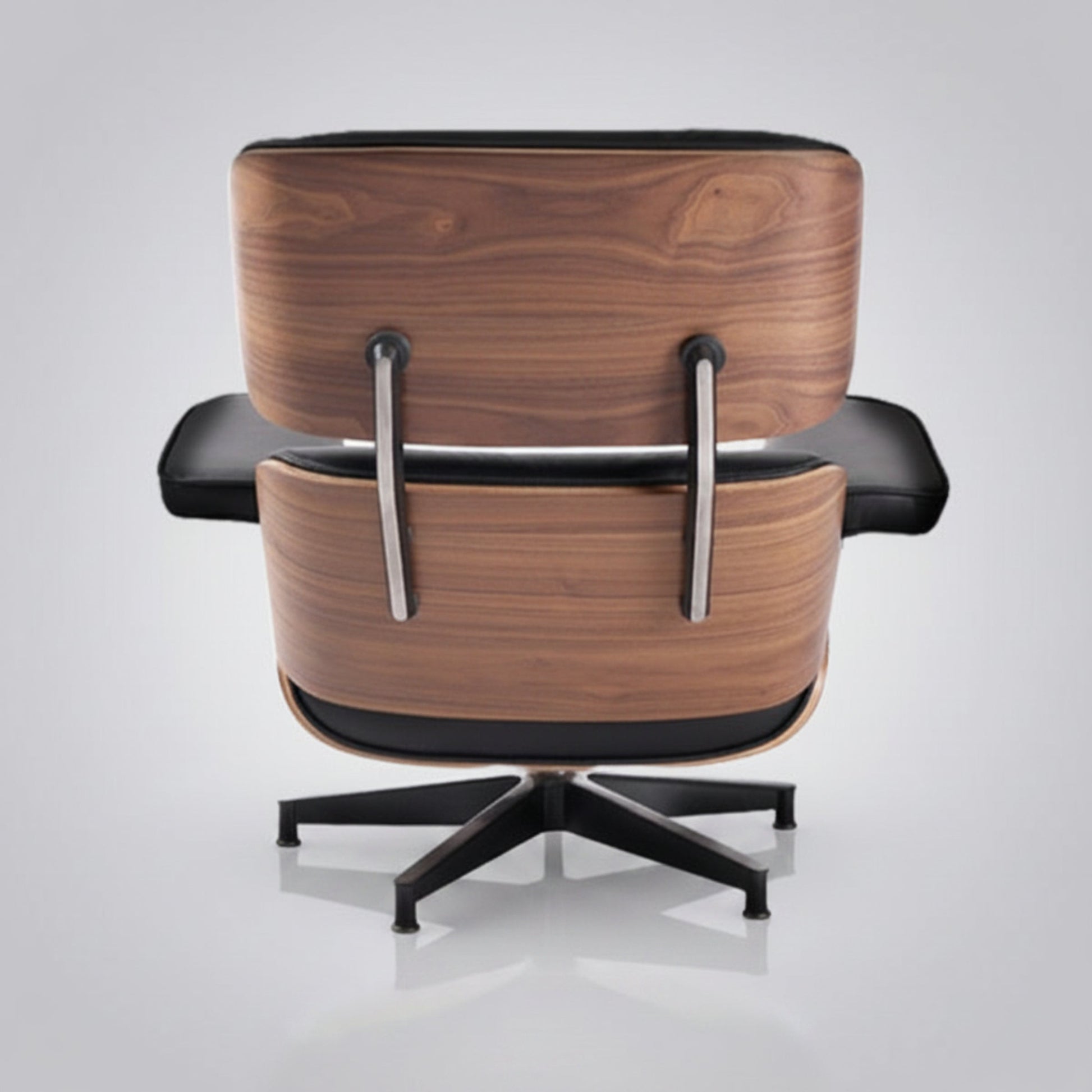 Eames inspired walnut lounge chair and ottoman front view