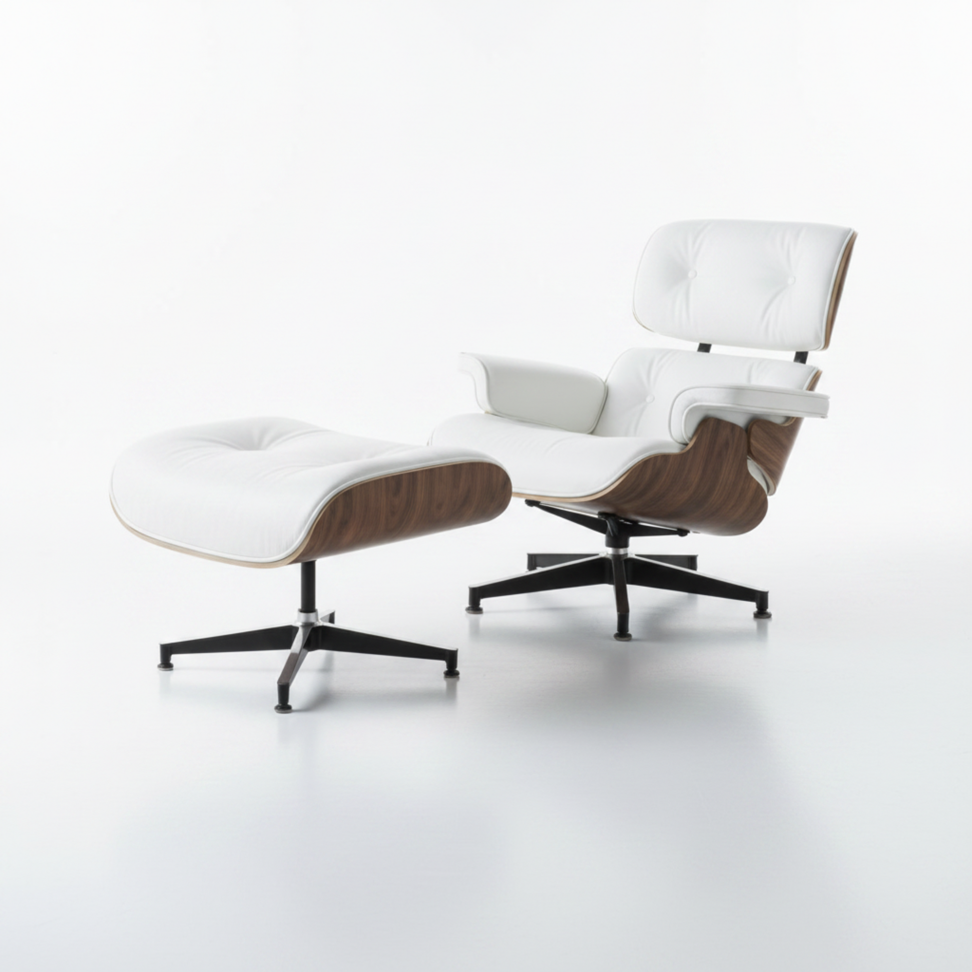 Charles Eames Inspired Mid-Century Lounge Chair & Ottoman Set in Italian Leather Walnut Wood - Aura Furnitures