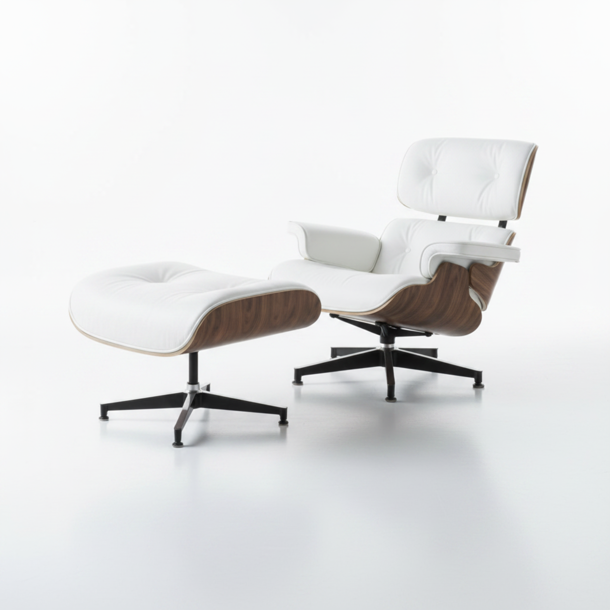 Charles Eames Inspired Mid-Century Lounge Chair & Ottoman Set in Italian Leather Walnut Wood - Aura Furnitures