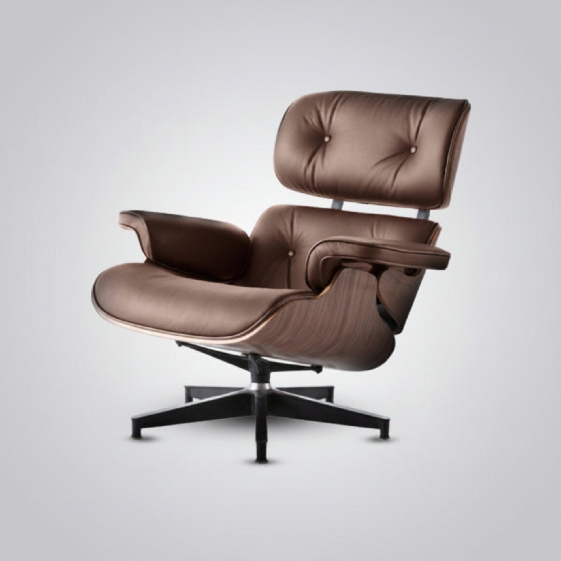 Charles Eames Inspired Mid-Century Lounge Chair & Ottoman Set in Italian Leather Walnut Wood - Aura Furnitures
