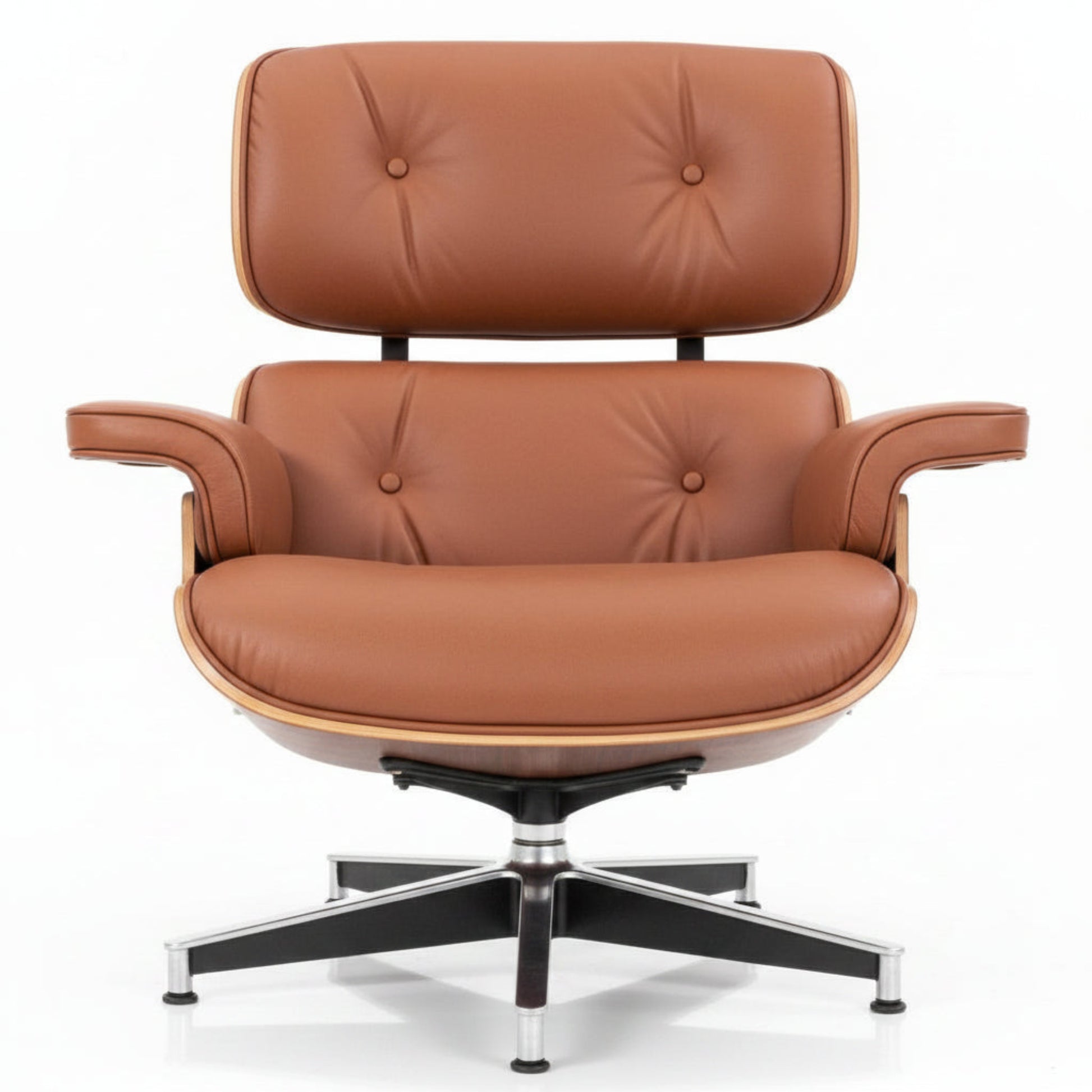 Charles Eames Inspired Mid-Century Lounge Chair & Ottoman Set in Italian Leather Walnut Wood - Aura Furnitures