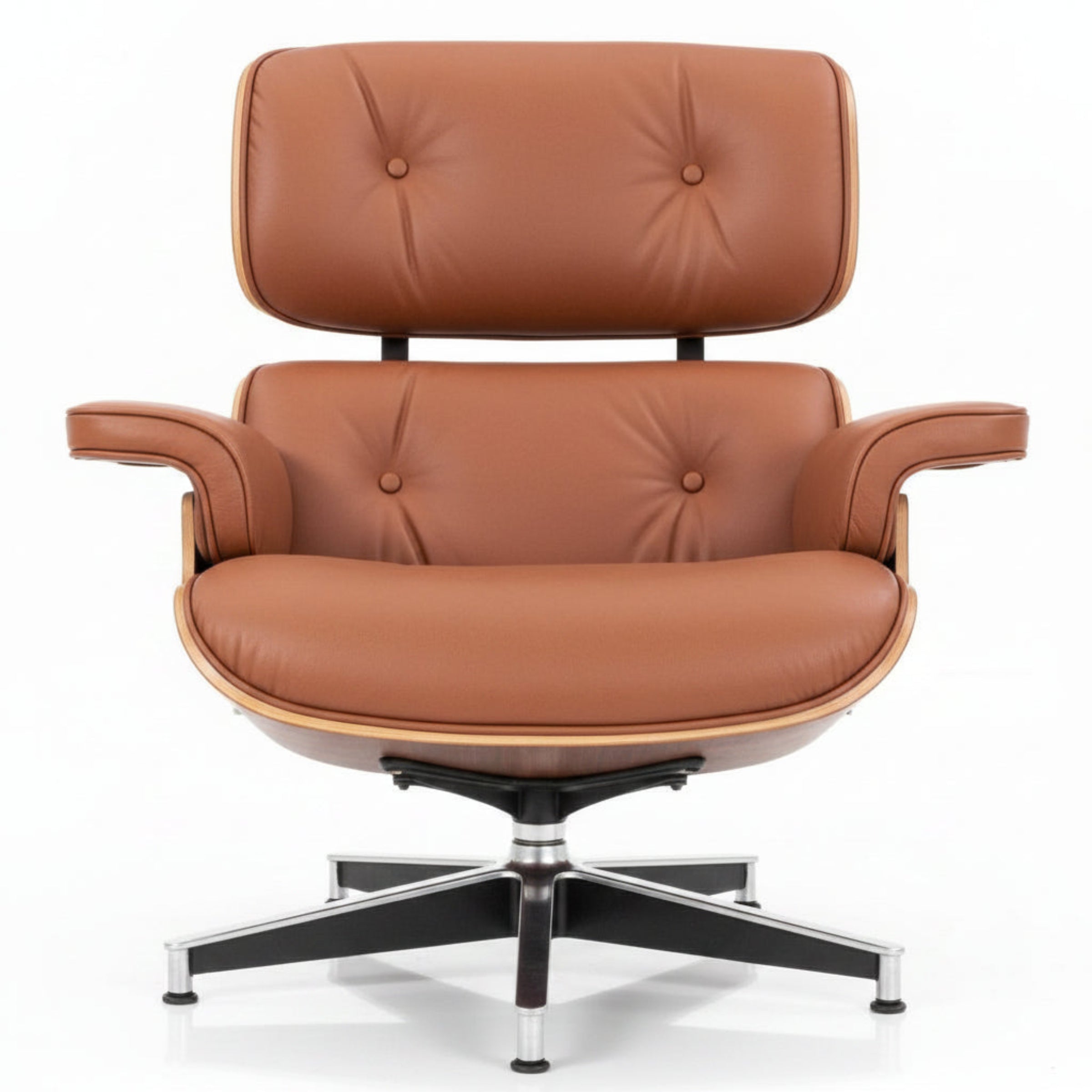 Charles Eames Inspired Mid-Century Lounge Chair & Ottoman Set in Italian Leather Walnut Wood - Aura Furnitures