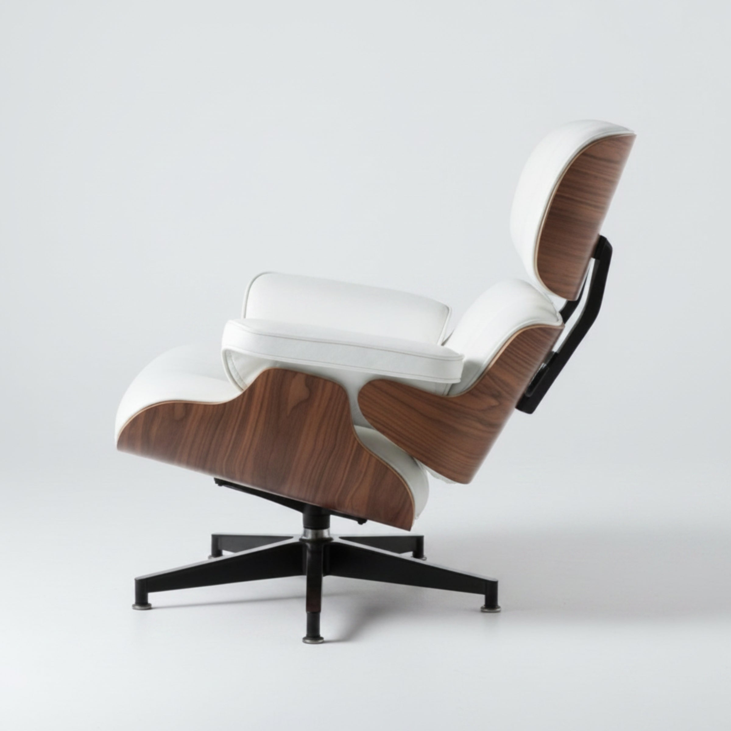 Charles Eames Inspired Mid-Century Lounge Chair & Ottoman Set in Italian Leather Walnut Wood - Aura Furnitures