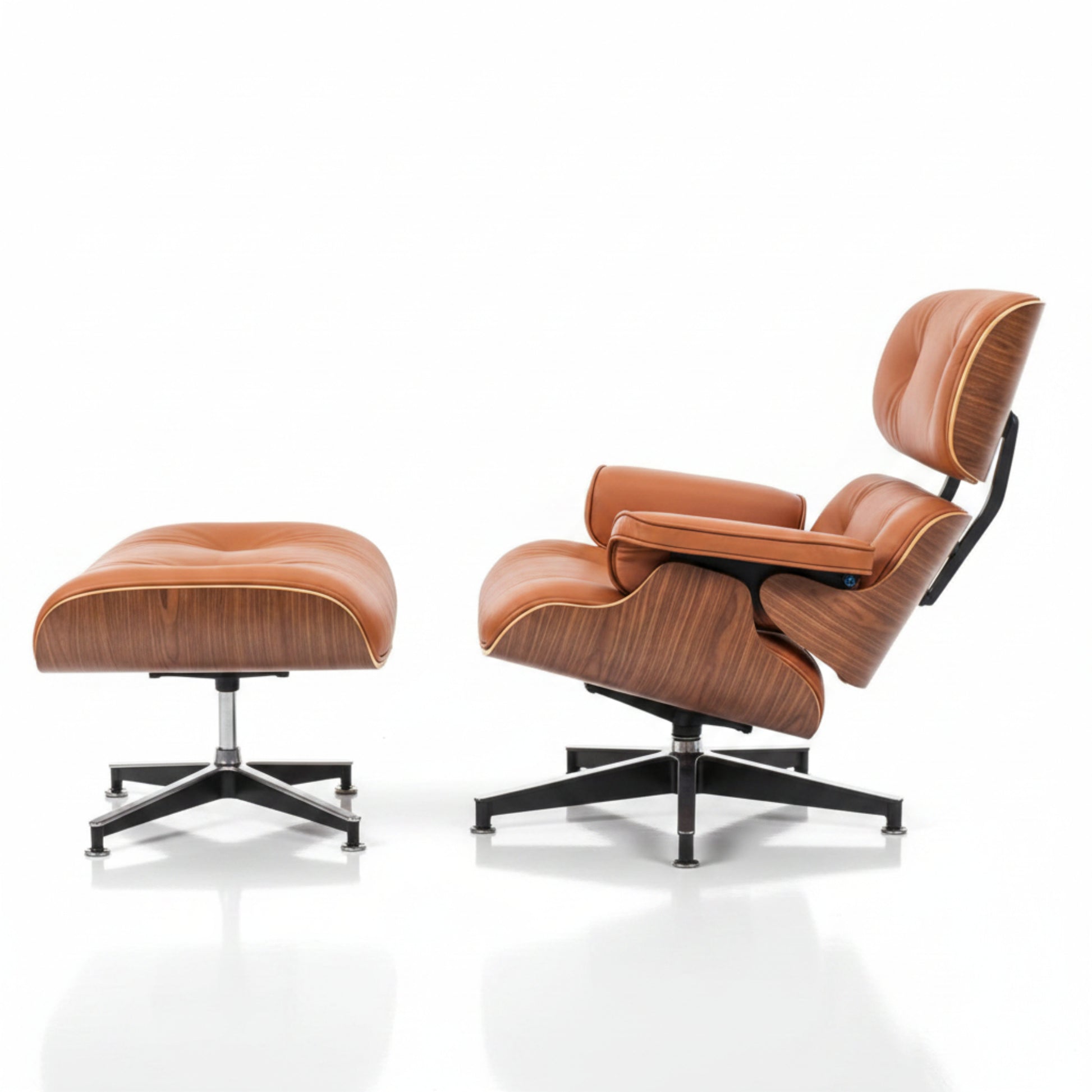 Charles Eames Inspired Mid-Century Iconic Lounge Chair & Ottoman - Walnut Wood & Chocolate Brown - Aura Furnitures