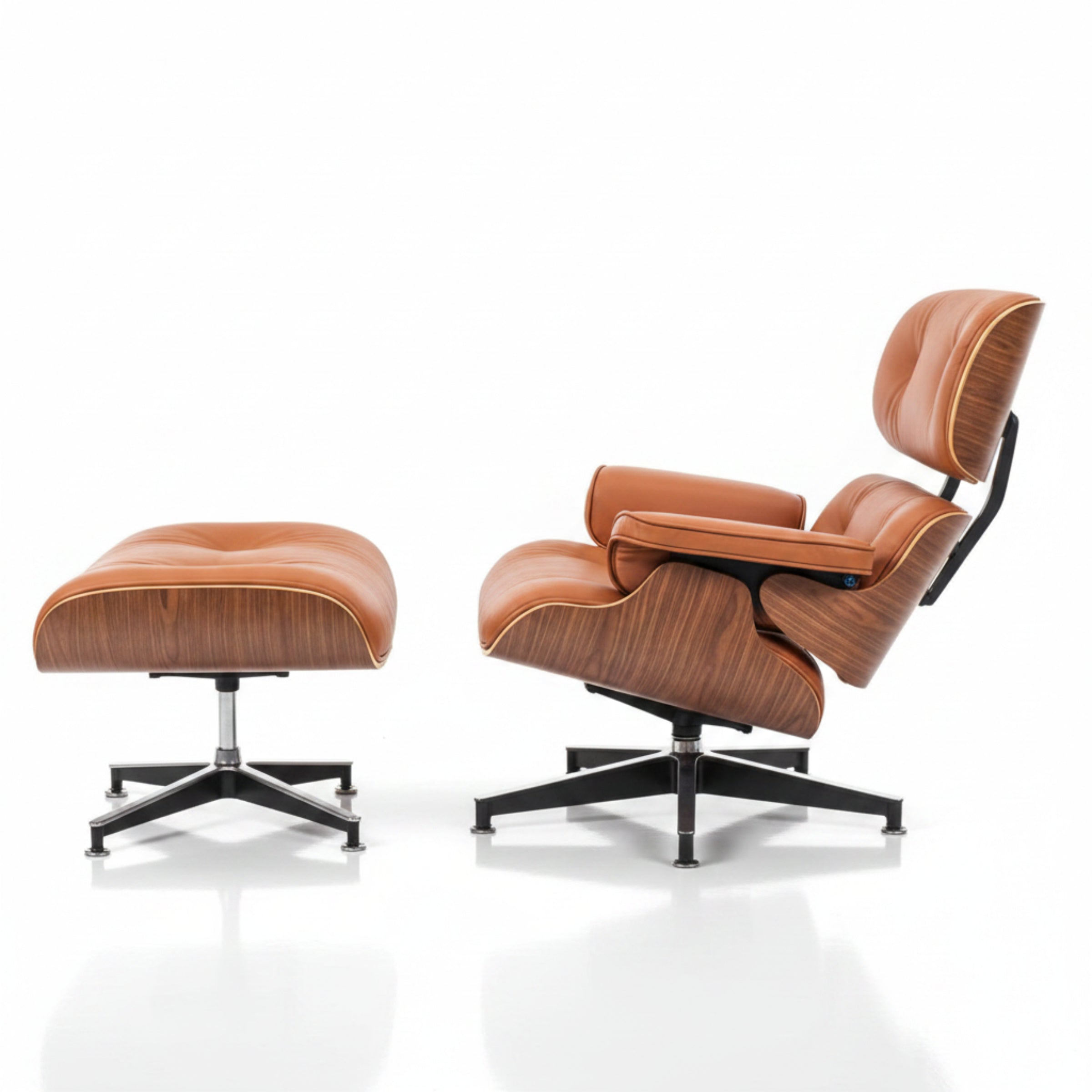 Charles Eames Inspired Mid-Century Iconic Lounge Chair & Ottoman - Walnut Wood & Chocolate Brown - Aura Furnitures