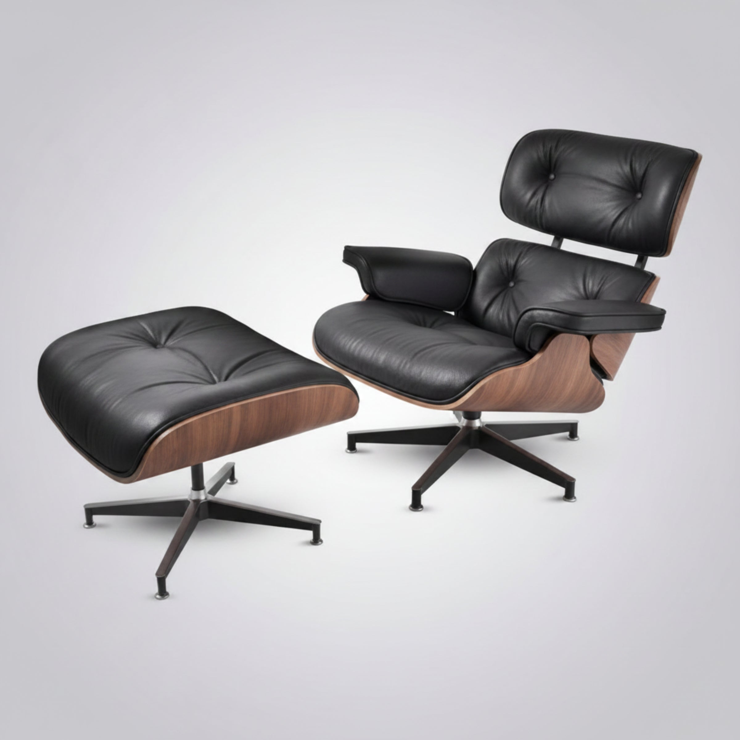 Charles Eames Inspired Mid-Century Iconic Lounge Chair & Ottoman - Walnut Wood & Chocolate Brown - Aura Furnitures