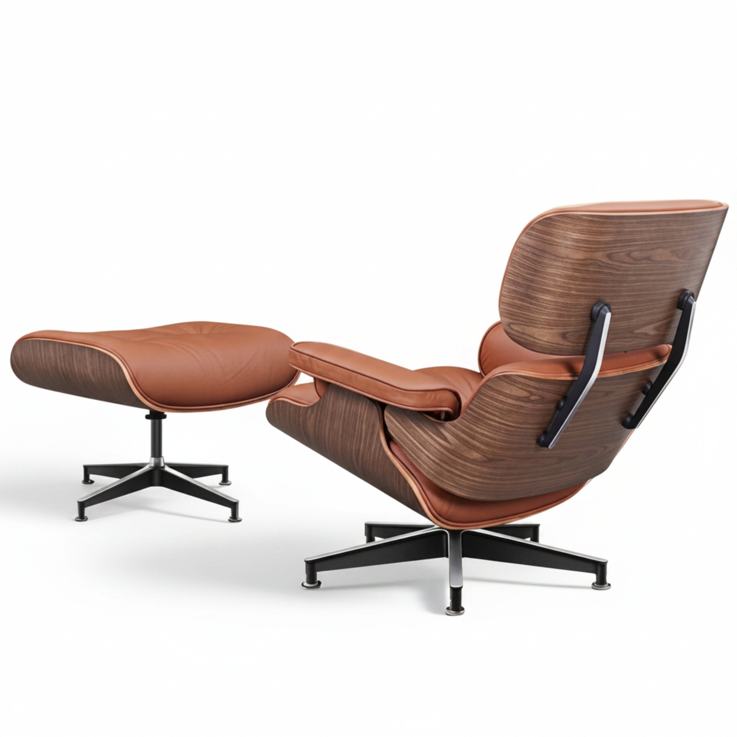 Charles Eames Inspired Mid-Century Iconic Lounge Chair & Ottoman - Walnut Wood & Chocolate Brown - Aura Furnitures