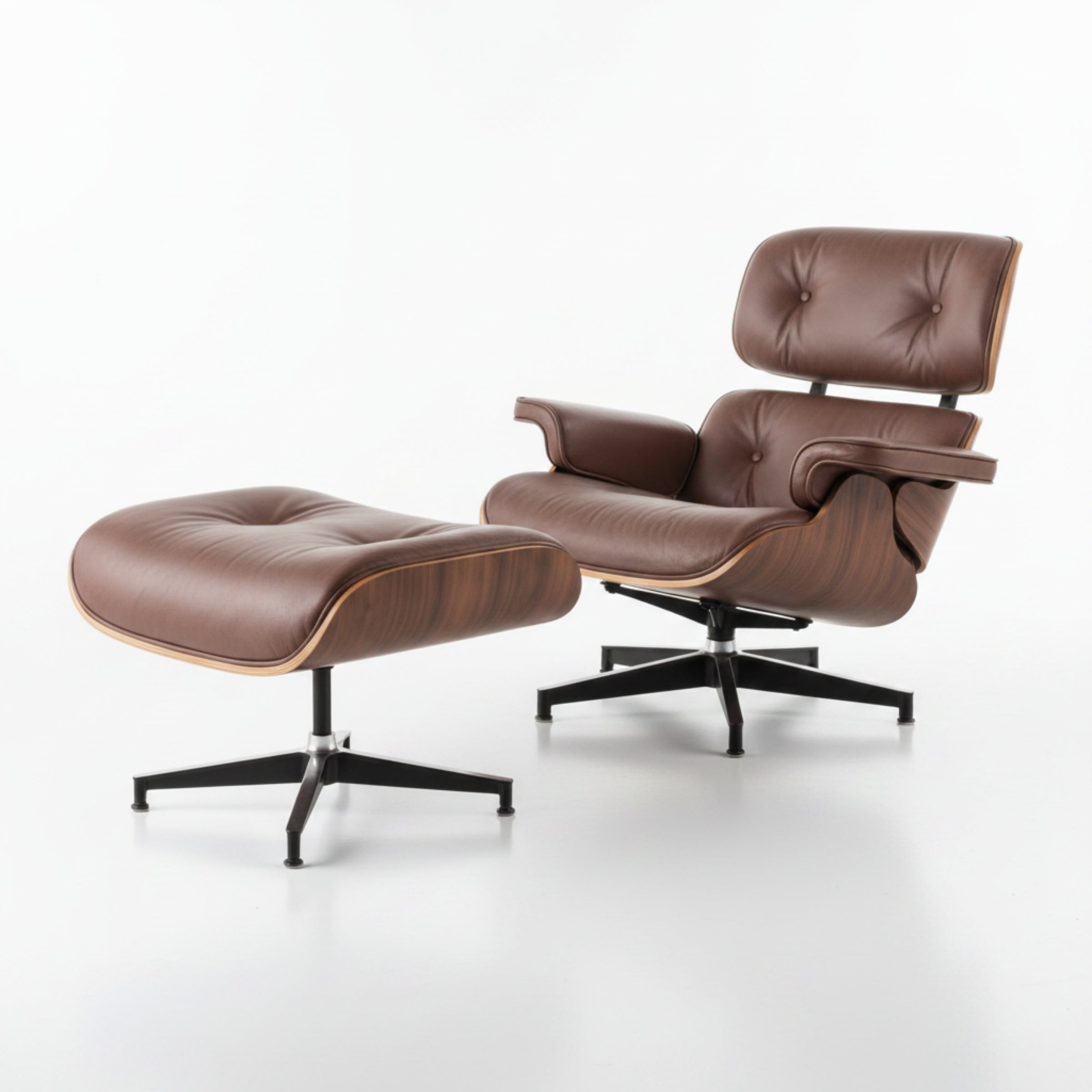 Charles Eames Inspired Mid-Century Iconic Lounge Chair & Ottoman - Walnut Wood & Chocolate Brown - Aura Furnitures
