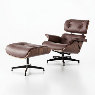 Charles Eames Inspired Mid-Century Iconic Lounge Chair & Ottoman - Walnut Wood & Chocolate Brown - Aura Furnitures