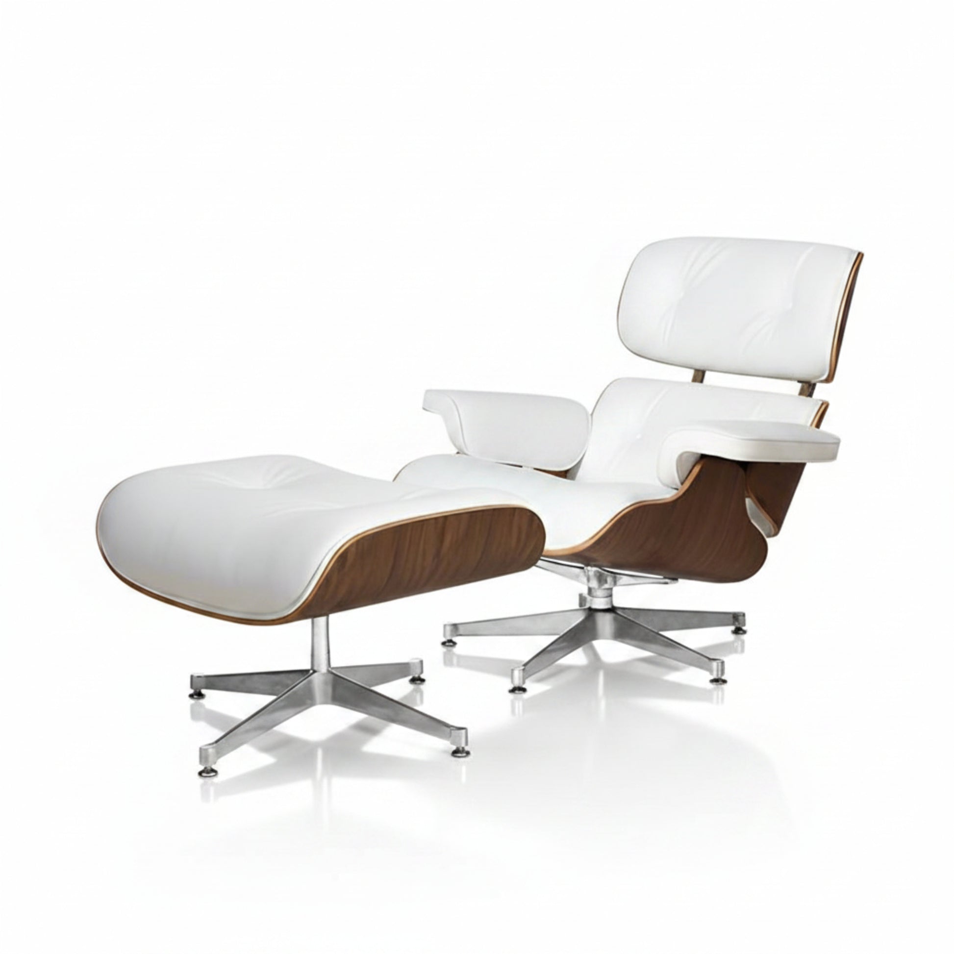 Charles Eames Inspired Mid-Century Iconic Lounge Chair & Ottoman - Walnut Wood & Chocolate Brown - Aura Furnitures
