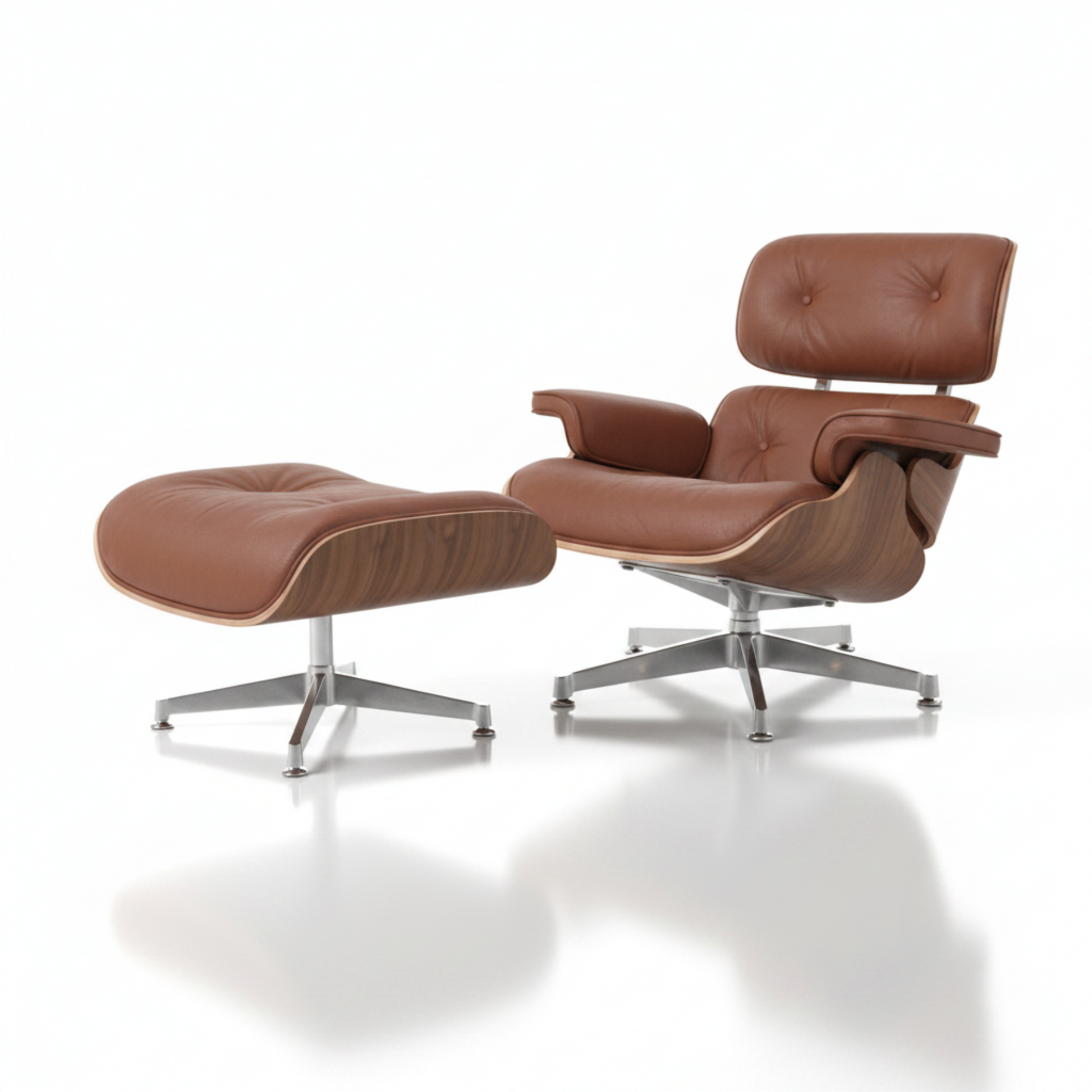 Charles Eames Inspired Mid-Century Iconic Lounge Chair & Ottoman - Walnut Wood & Chocolate Brown - Aura Furnitures