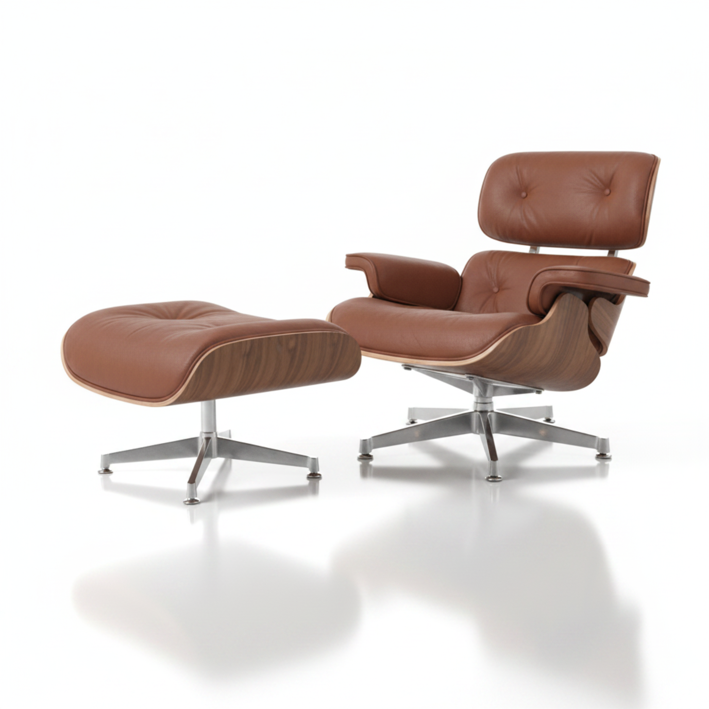 Charles Eames Inspired Mid-Century Iconic Lounge Chair & Ottoman - Walnut Wood & Chocolate Brown - Aura Furnitures
