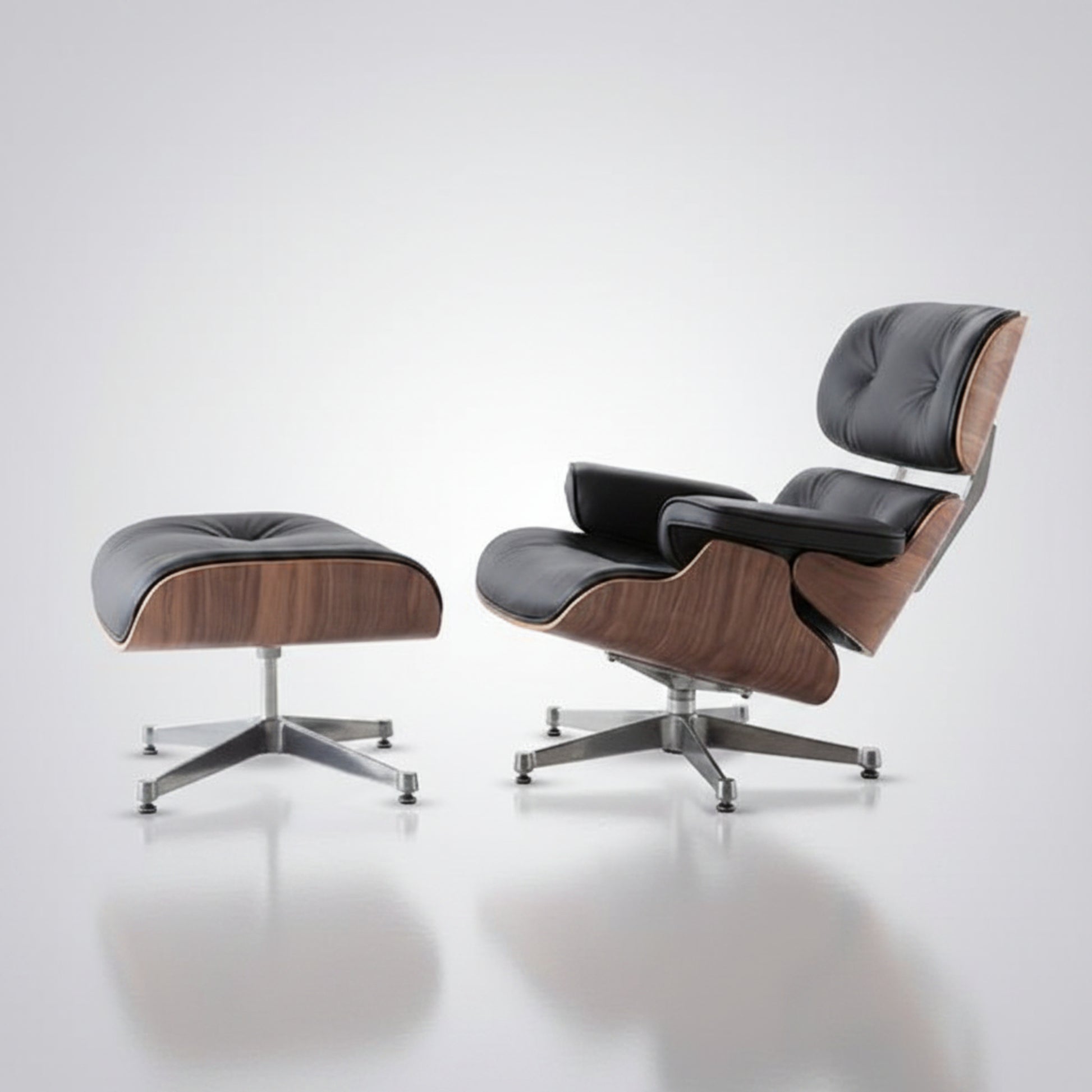 Charles Eames Inspired Mid-Century Iconic Lounge Chair & Ottoman - Walnut Wood & Chocolate Brown - Aura Furnitures