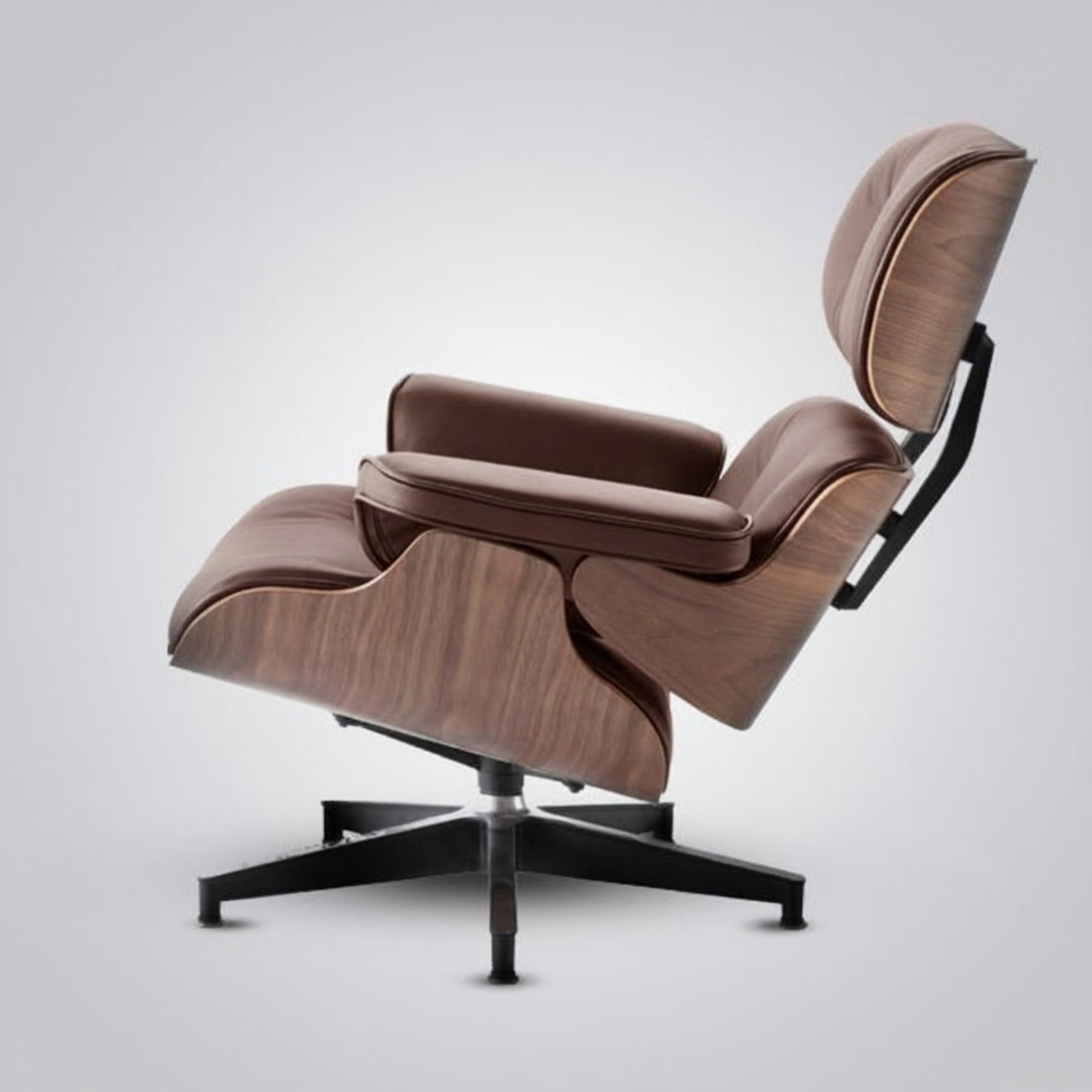 Charles Eames Inspired Mid-Century Iconic Lounge Chair & Ottoman - Walnut Wood & Chocolate Brown - Aura Furnitures