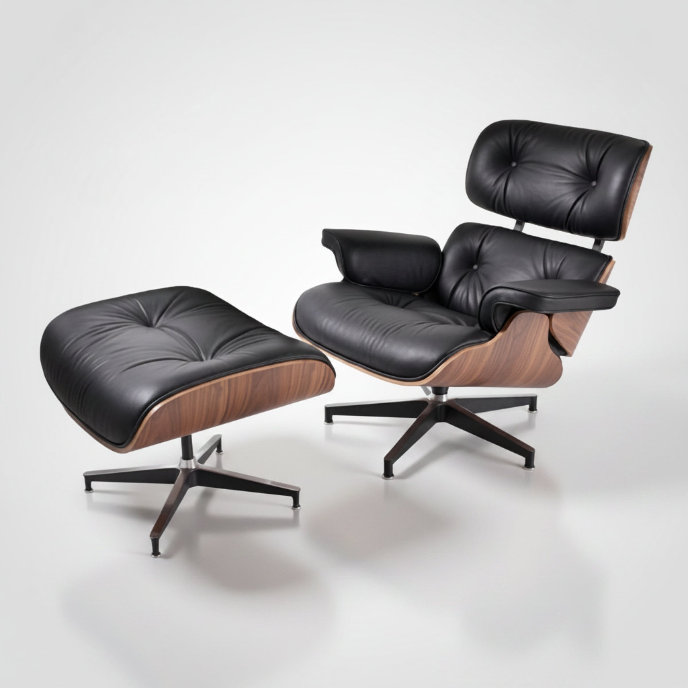 Charles Eames Inspired Mid-Century Iconic Lounge Chair & Ottoman - Walnut Wood & Chocolate Brown - Aura Furnitures