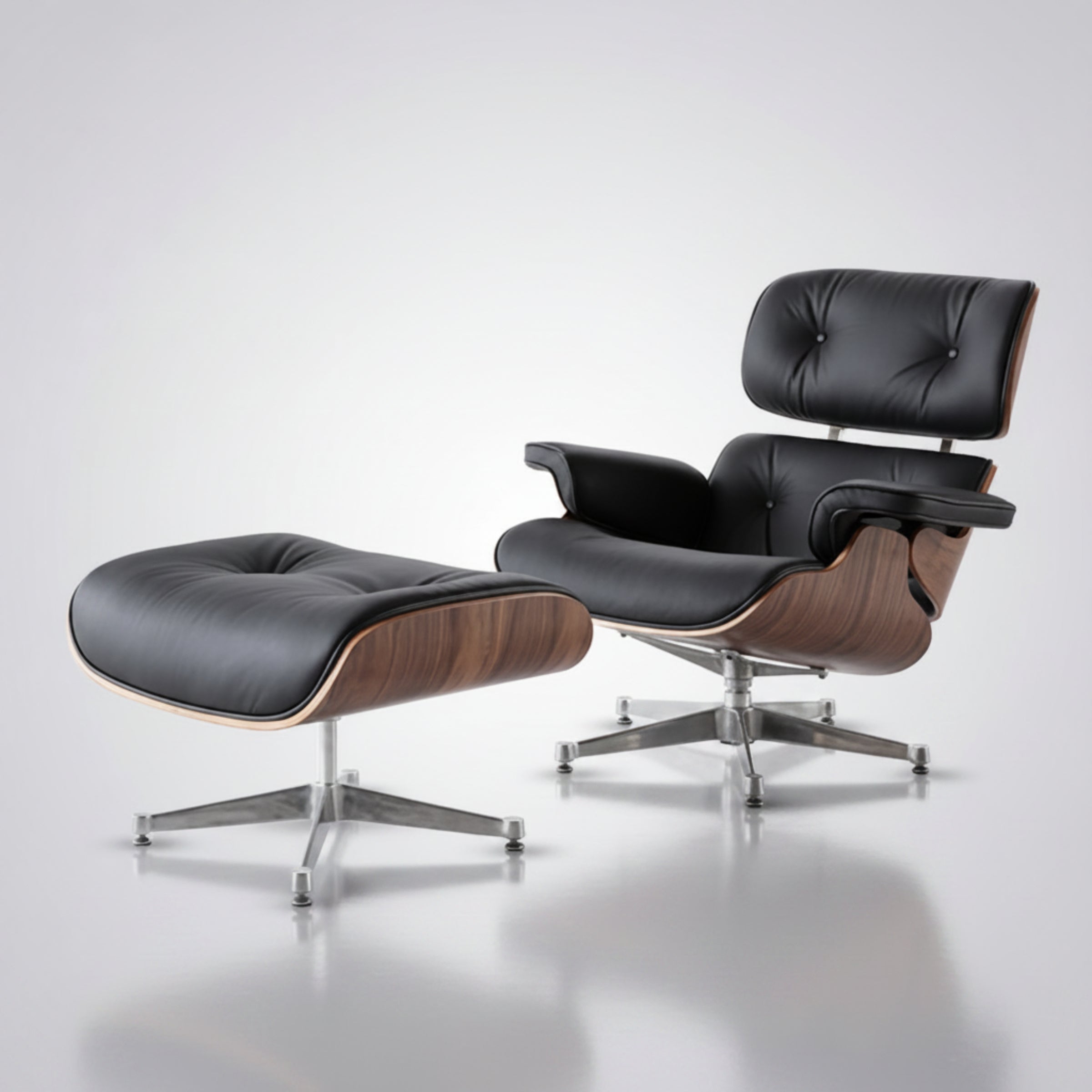 Charles Eames Inspired Mid-Century Iconic Lounge Chair & Ottoman - Walnut Wood & Chocolate Brown - Aura Furnitures