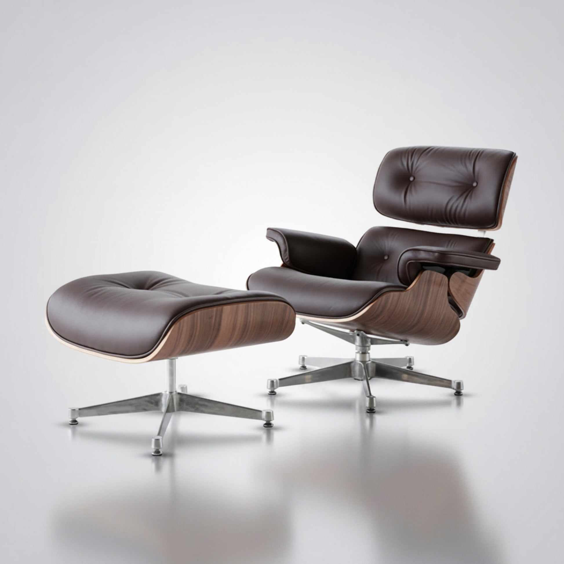 Charles Eames Inspired Mid-Century Iconic Lounge Chair & Ottoman - Walnut Wood & Chocolate Brown - Aura Furnitures
