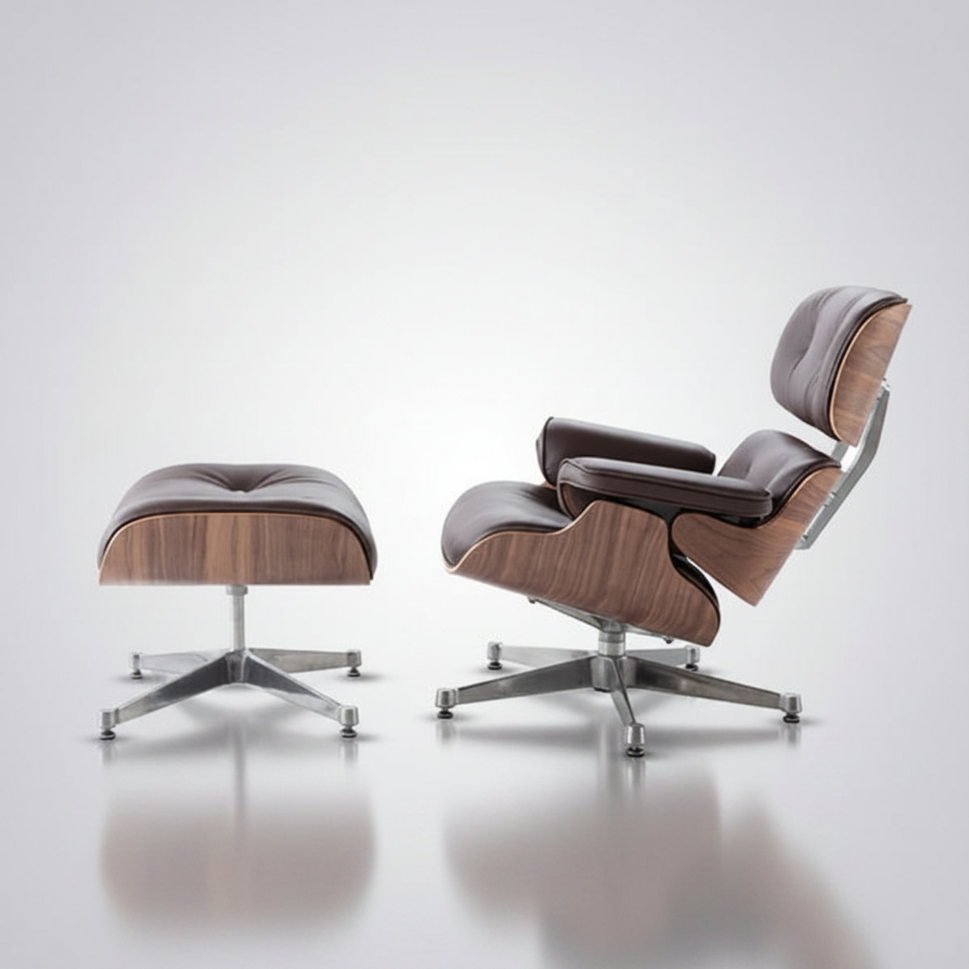 Charles Eames Inspired Mid-Century Iconic Lounge Chair & Ottoman - Walnut Wood & Chocolate Brown - Aura Furnitures