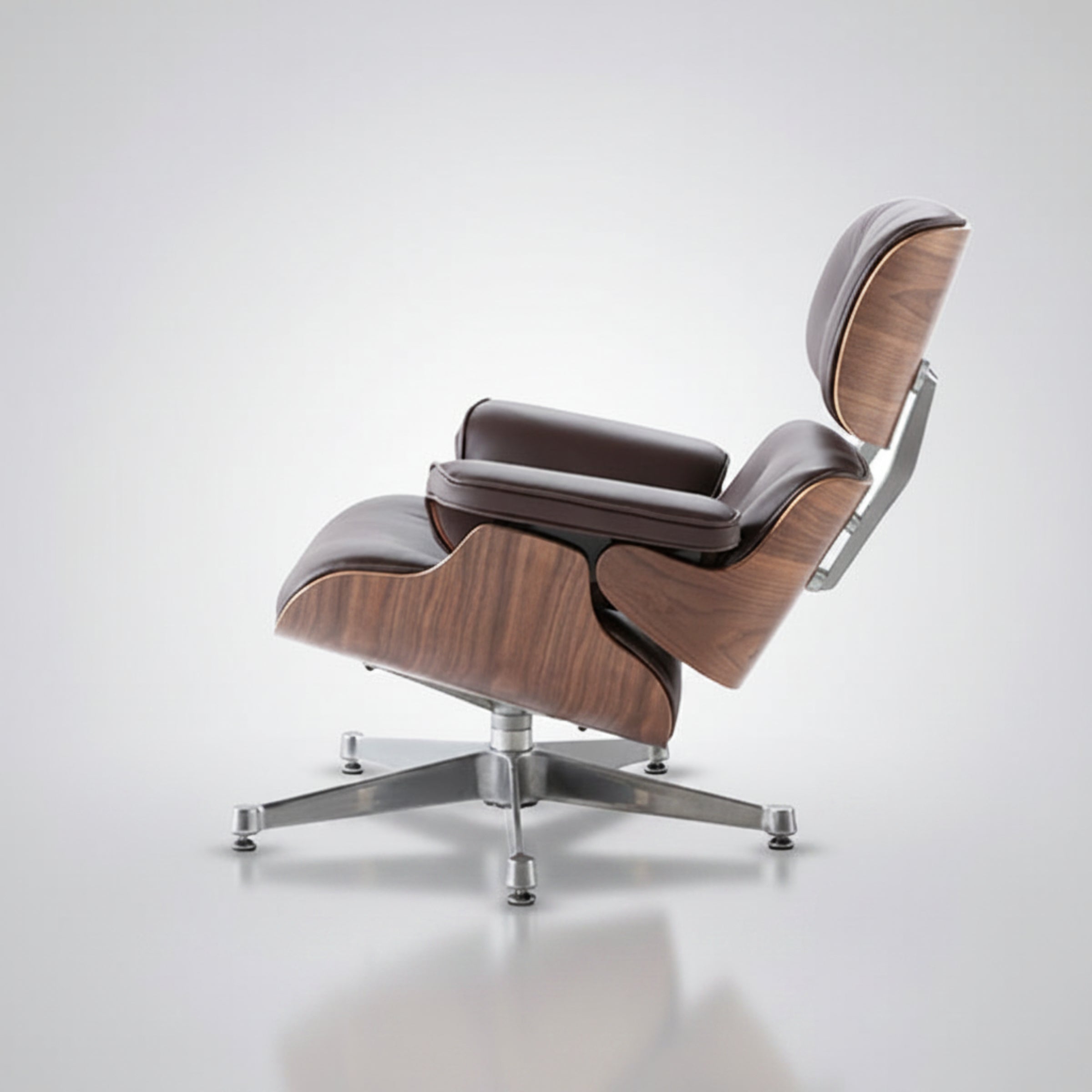 Charles Eames Inspired Mid-Century Iconic Lounge Chair & Ottoman - Walnut Wood & Chocolate Brown - Aura Furnitures