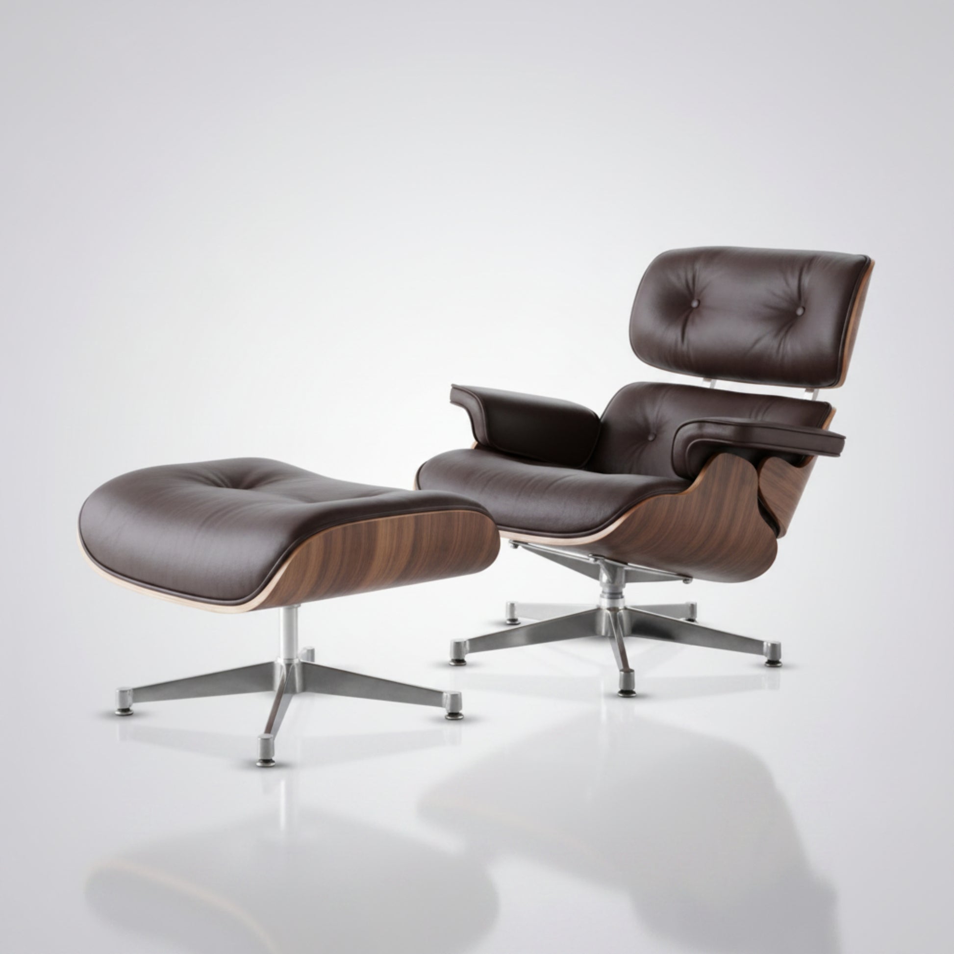 Charles Eames Inspired Mid-Century Iconic Lounge Chair & Ottoman - Walnut Wood & Chocolate Brown - Aura Furnitures
