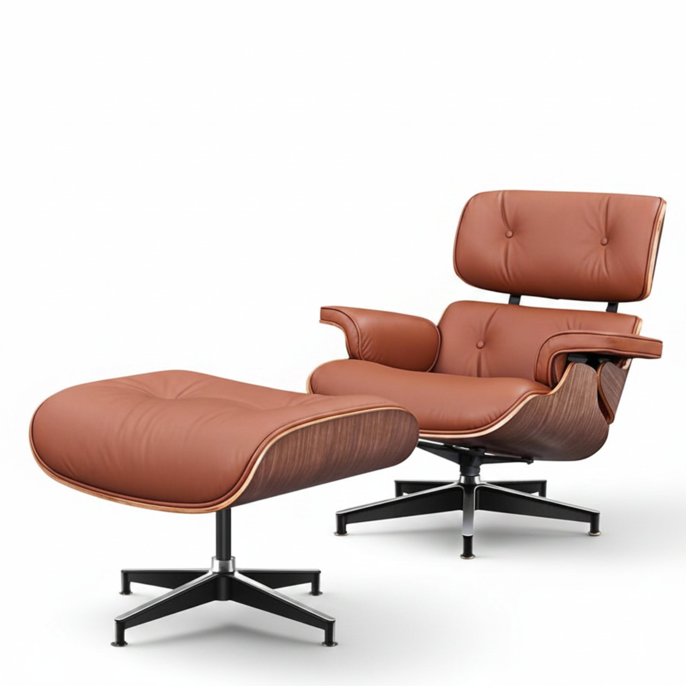 Charles Eames Inspired Mid-Century Iconic Lounge Chair & Ottoman - Walnut Wood & Chocolate Brown - Aura Furnitures