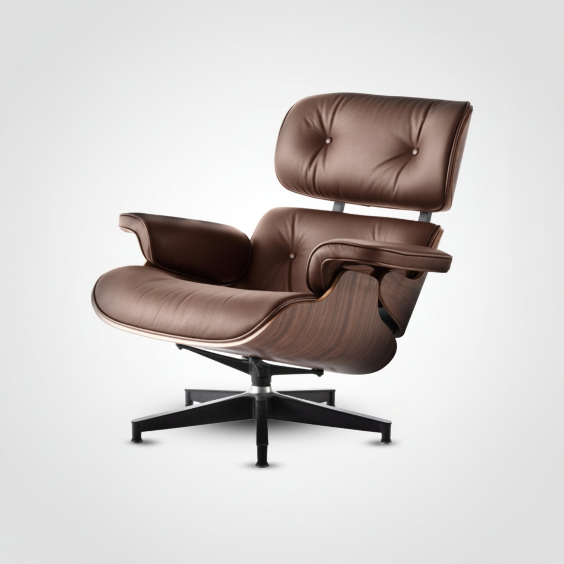 Charles Eames Inspired Mid-Century Iconic Lounge Chair & Ottoman - Walnut Wood & Chocolate Brown - Aura Furnitures