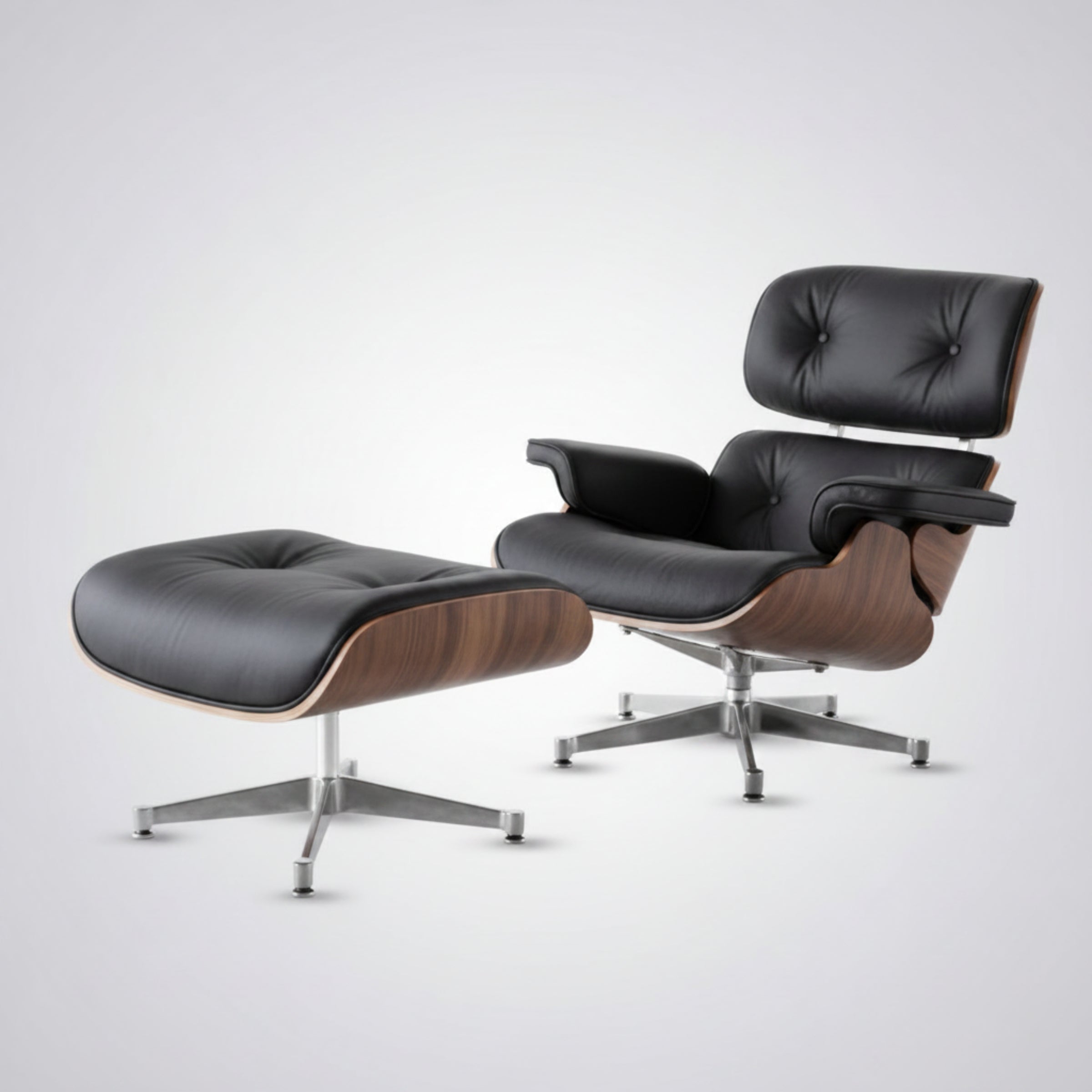 Charles Eames Inspired Mid-Century Iconic Lounge Chair & Ottoman - Walnut Wood & Chocolate Brown - Aura Furnitures
