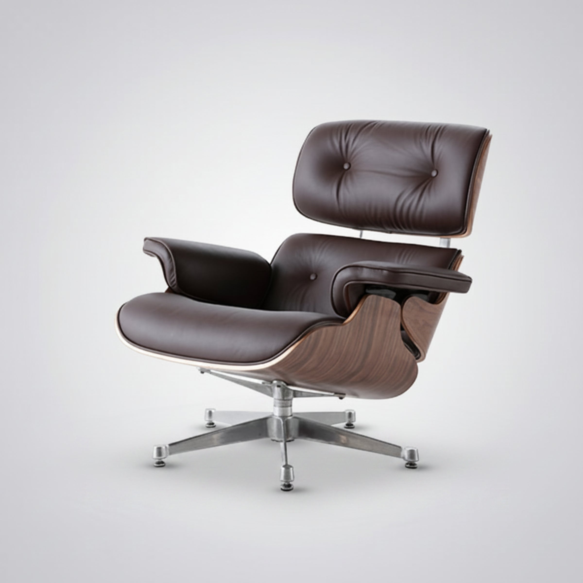 Charles Eames Inspired Mid-Century Iconic Lounge Chair & Ottoman - Walnut Wood & Chocolate Brown - Aura Furnitures