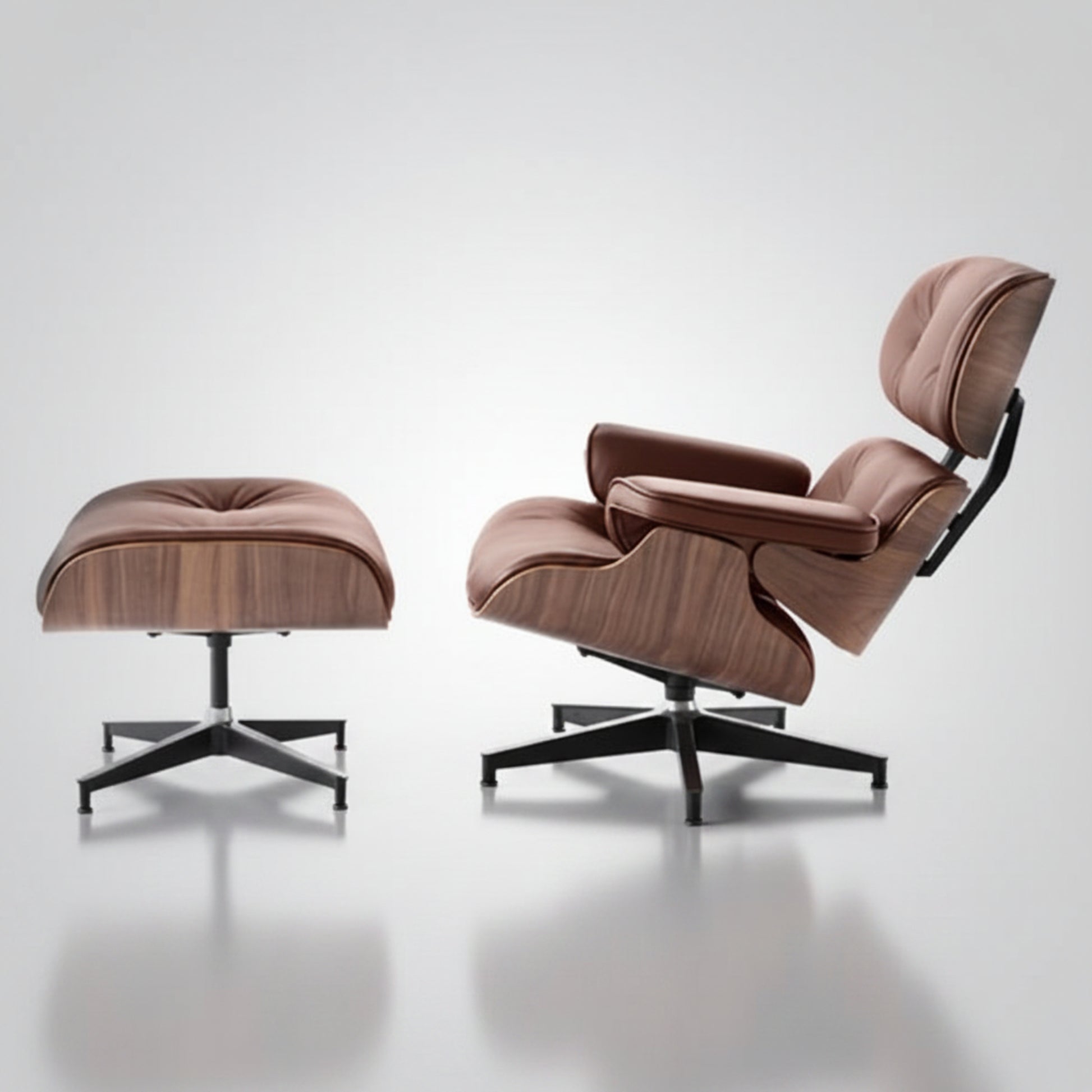 Charles Eames Inspired Mid-Century Iconic Lounge Chair & Ottoman – Walnut Wood & Tan Brown - Aura Furnitures