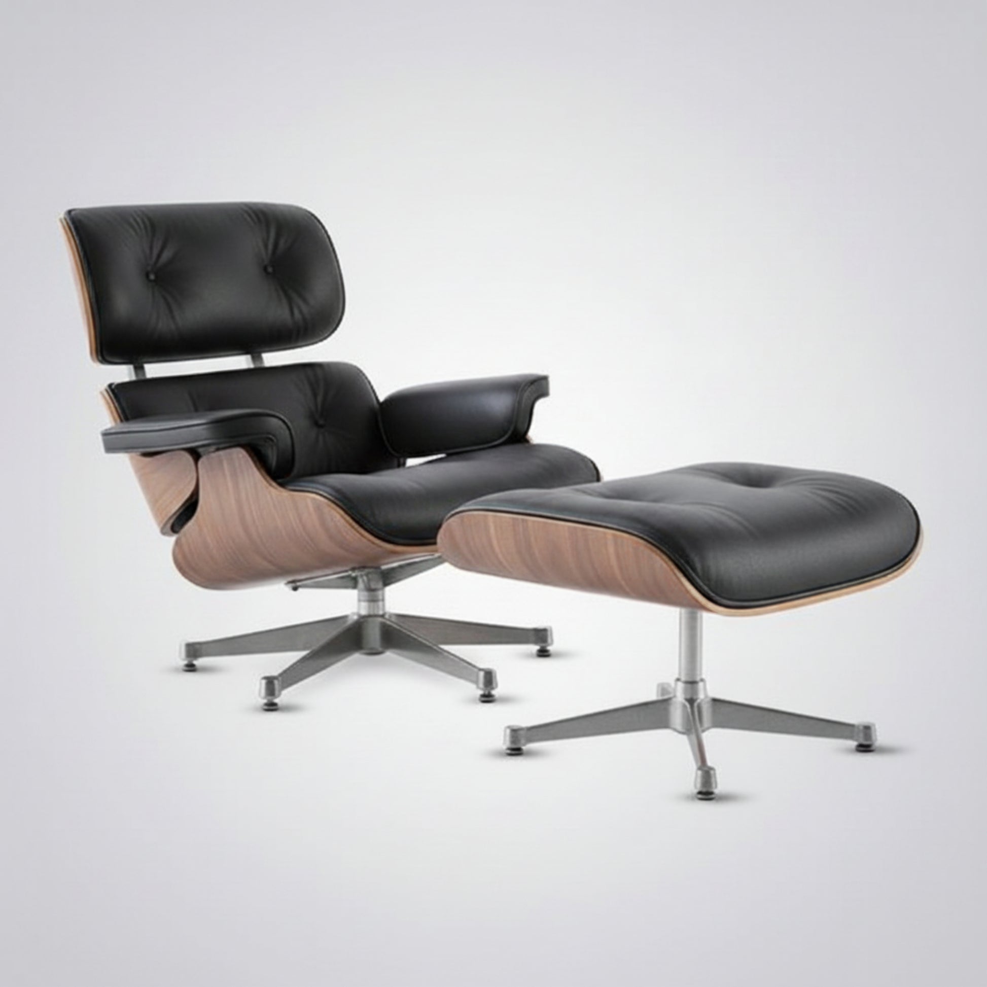 Charles Eames Inspired Mid-Century Iconic Lounge Chair & Ottoman – Walnut Wood & Tan Brown - Aura Furnitures