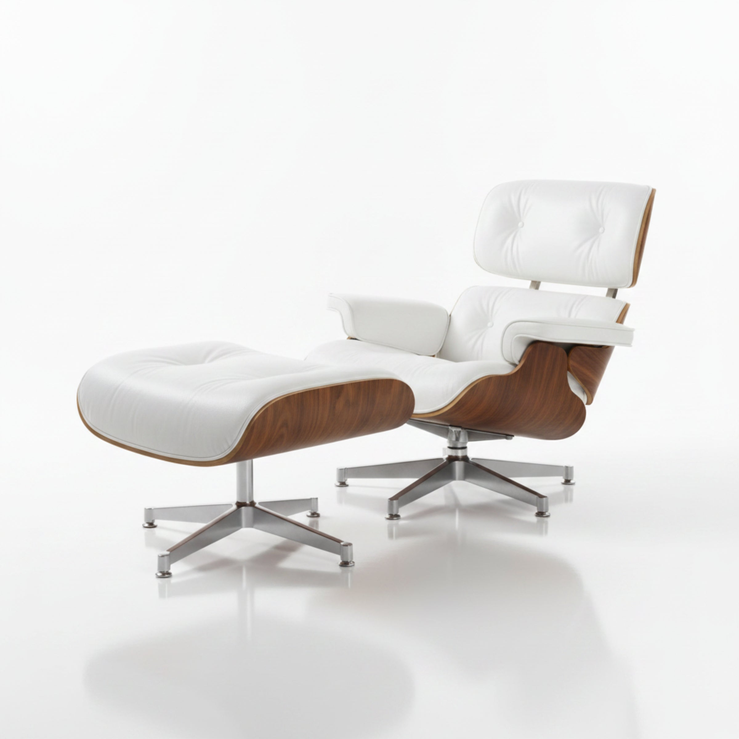 Charles Eames Inspired Mid-Century Iconic Lounge Chair & Ottoman – Walnut Wood & Tan Brown - Aura Furnitures