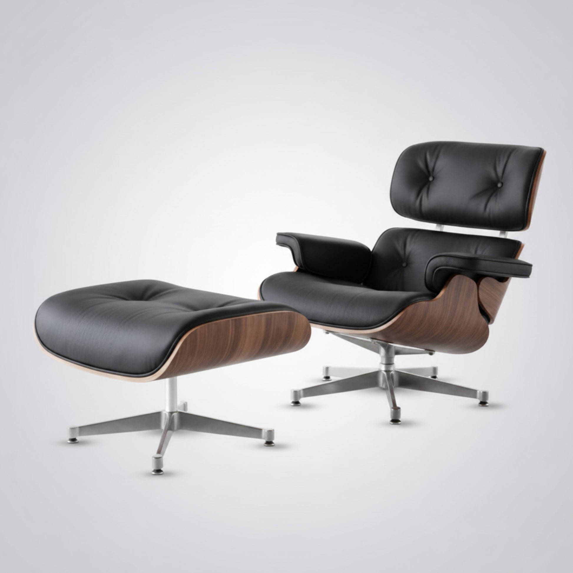 Charles Eames Inspired Mid-Century Iconic Lounge Chair & Ottoman – Walnut Wood & Tan Brown - Aura Furnitures