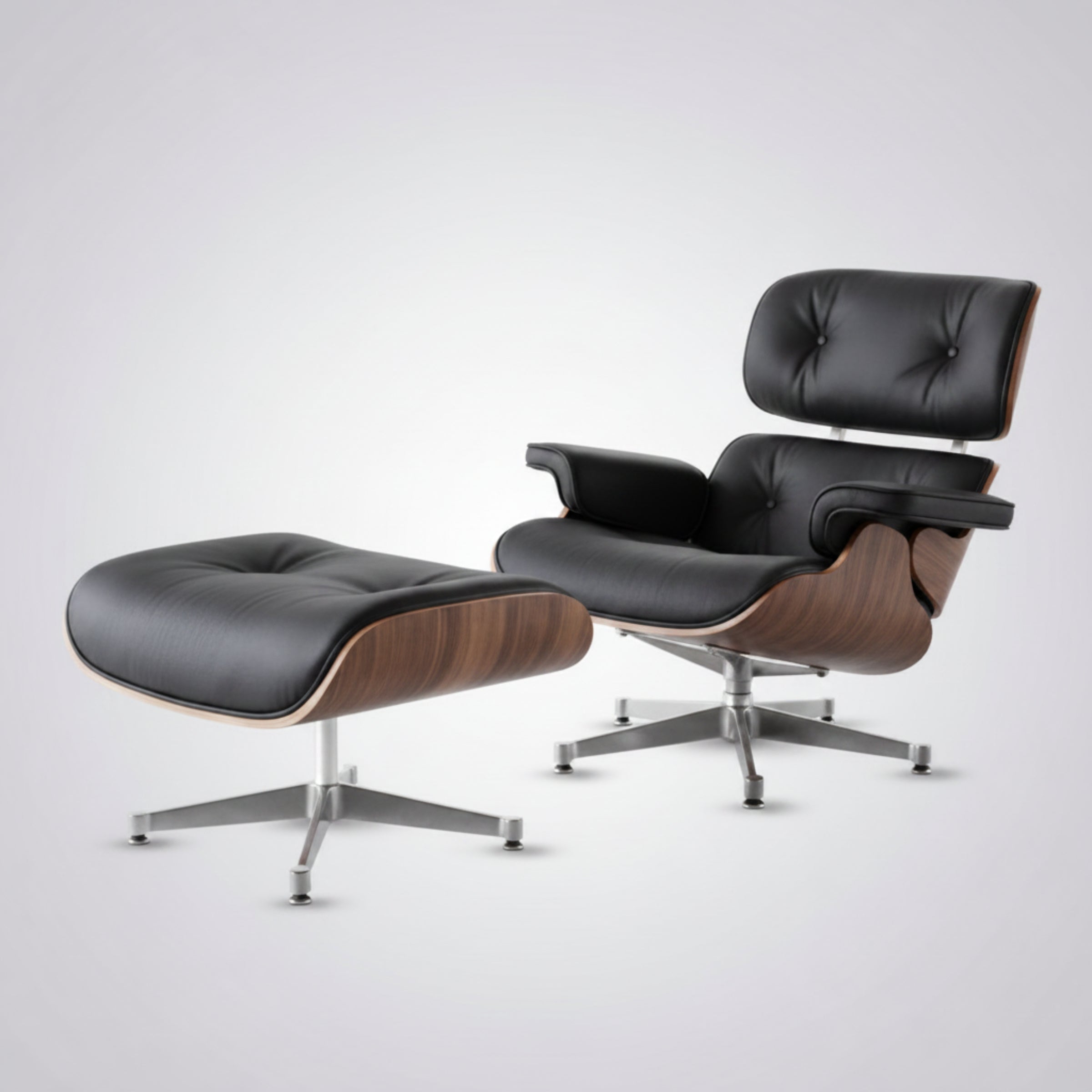 Charles Eames Inspired Mid-Century Iconic Lounge Chair & Ottoman – Walnut Wood & Tan Brown - Aura Furnitures