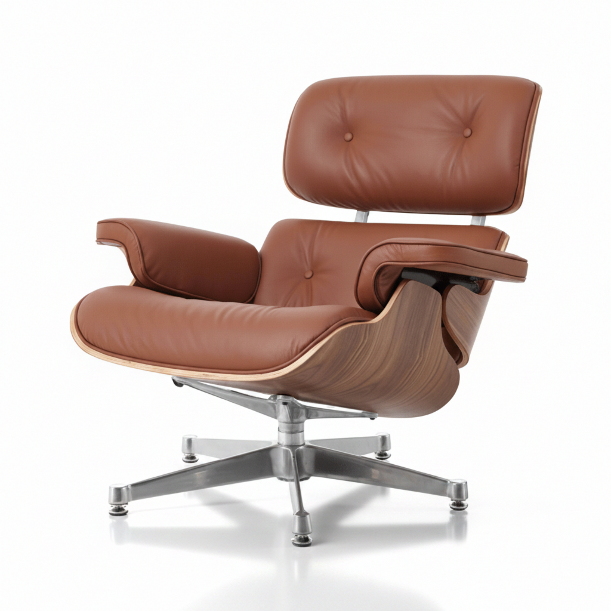 Charles Eames Inspired Mid-Century Iconic Lounge Chair & Ottoman – Walnut Wood & Tan Brown - Aura Furnitures