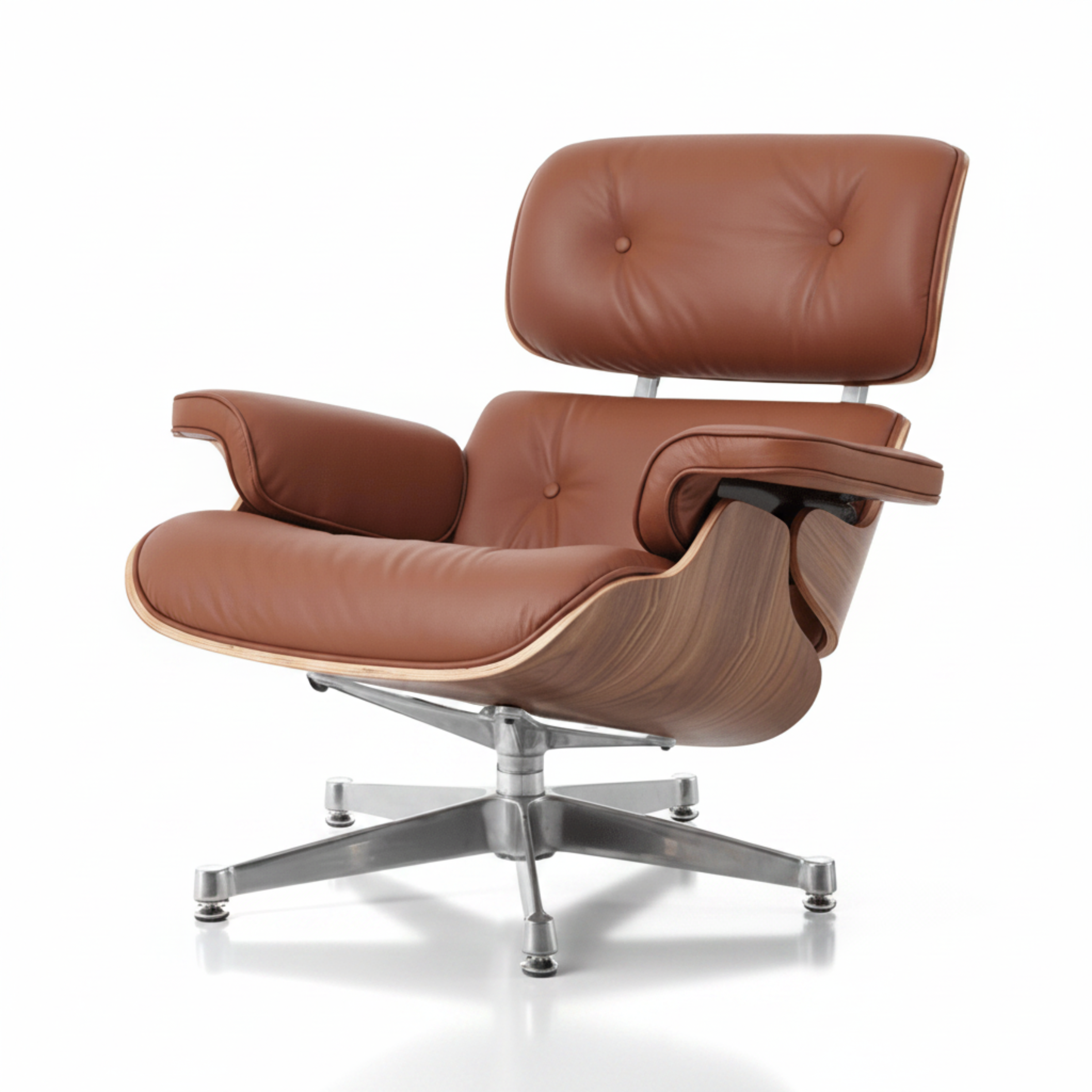 Charles Eames Inspired Mid-Century Iconic Lounge Chair & Ottoman – Walnut Wood & Tan Brown - Aura Furnitures