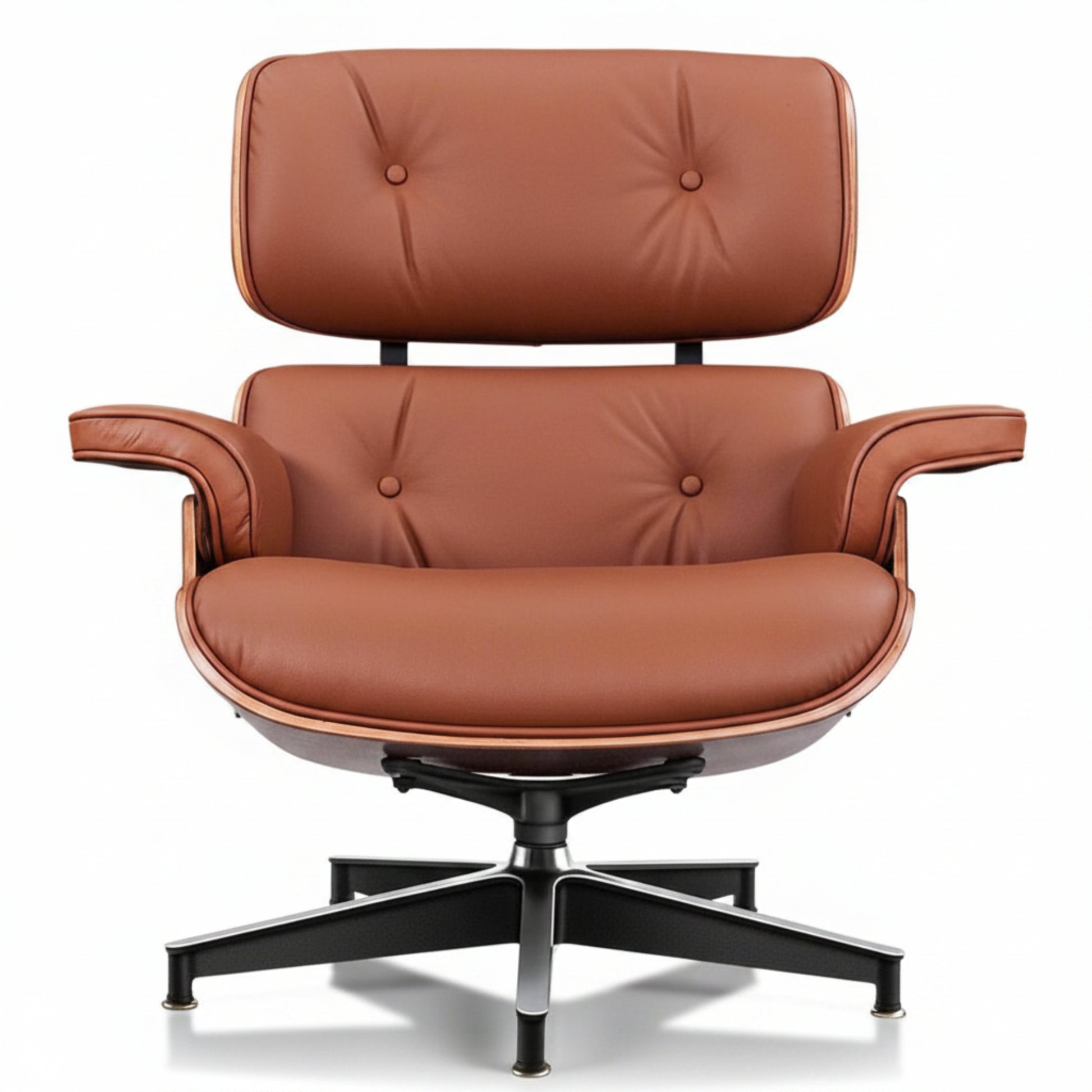 Charles Eames Inspired Mid-Century Iconic Lounge Chair & Ottoman – Walnut Wood & Tan Brown - Aura Furnitures